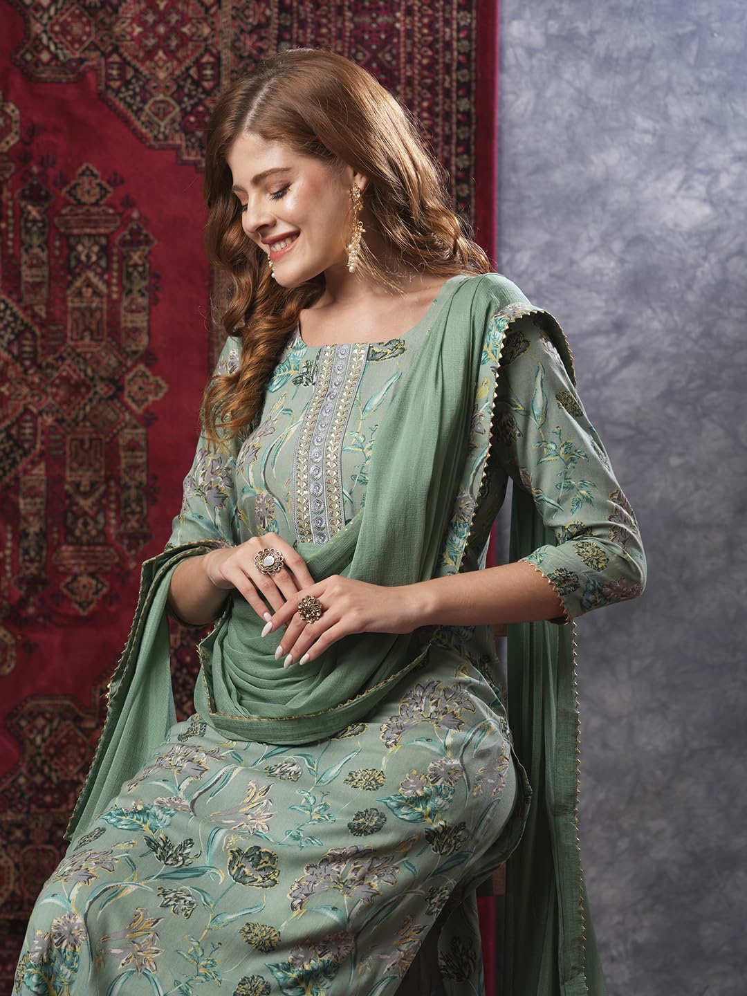 GoSriKi Women's Green Rayon Kurta Set - Image 5