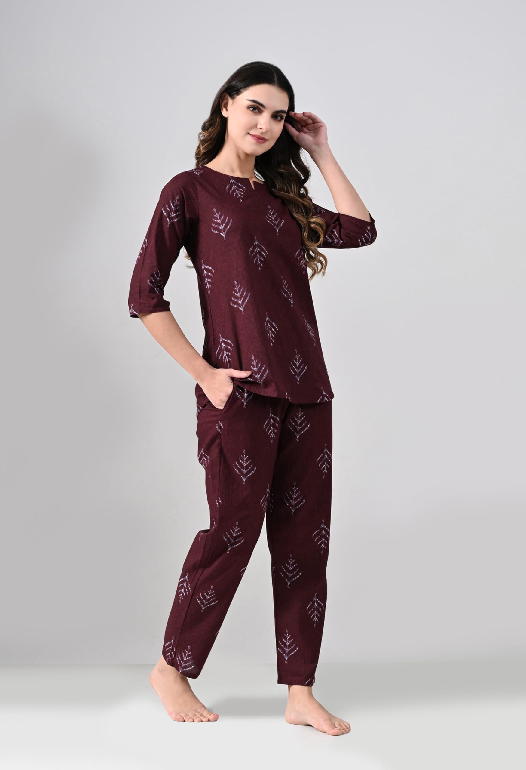 Ichaa Women's Wine Cotton Nightwear Set - Image 3