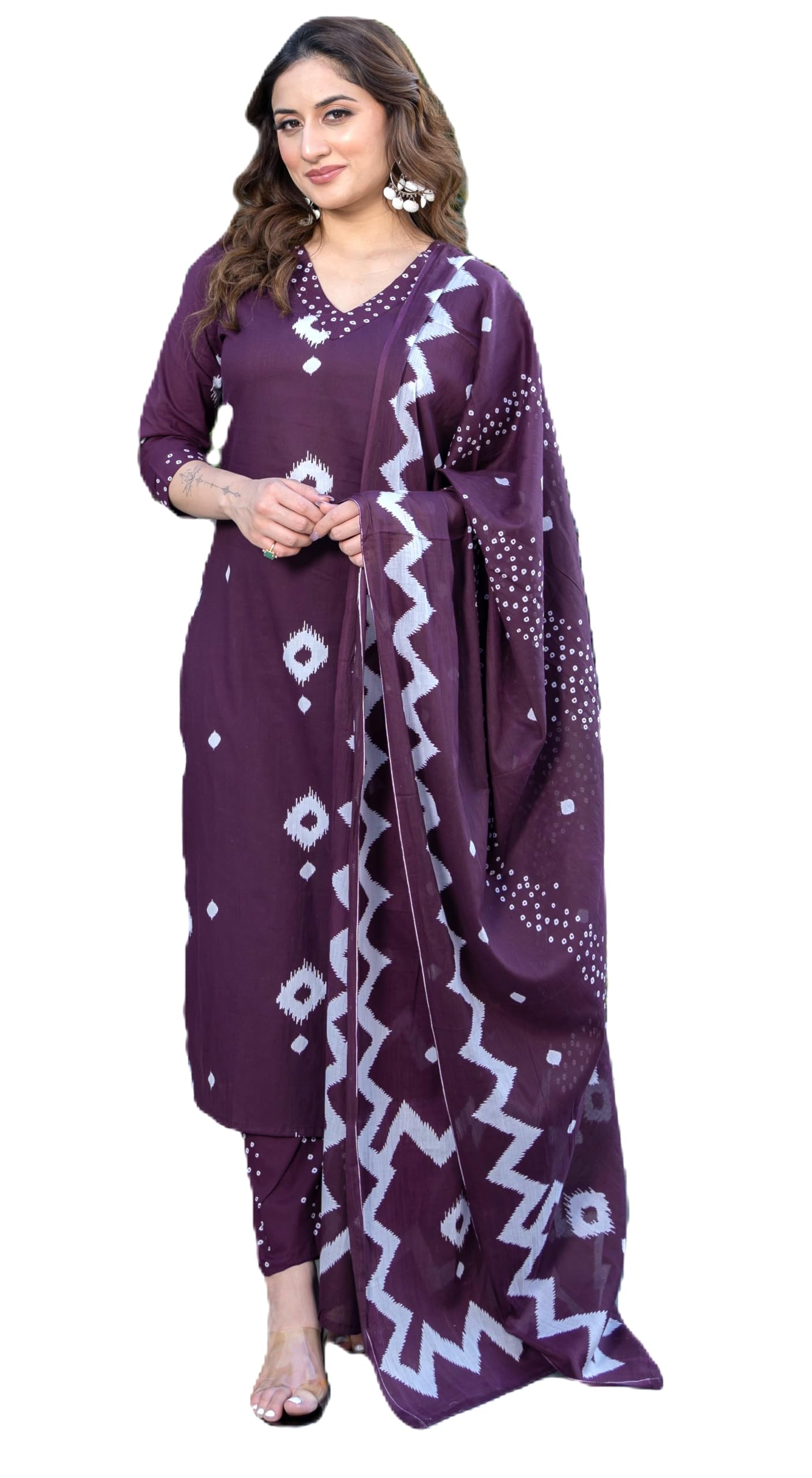 Arayna Burgundy Wine Kurta Set - Cotton Bandhani