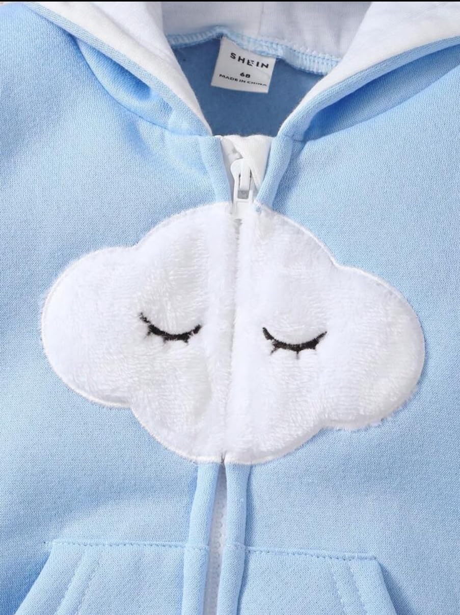 Unisex Cotton Fleece Romper with Clouds Embroidery - Image 5