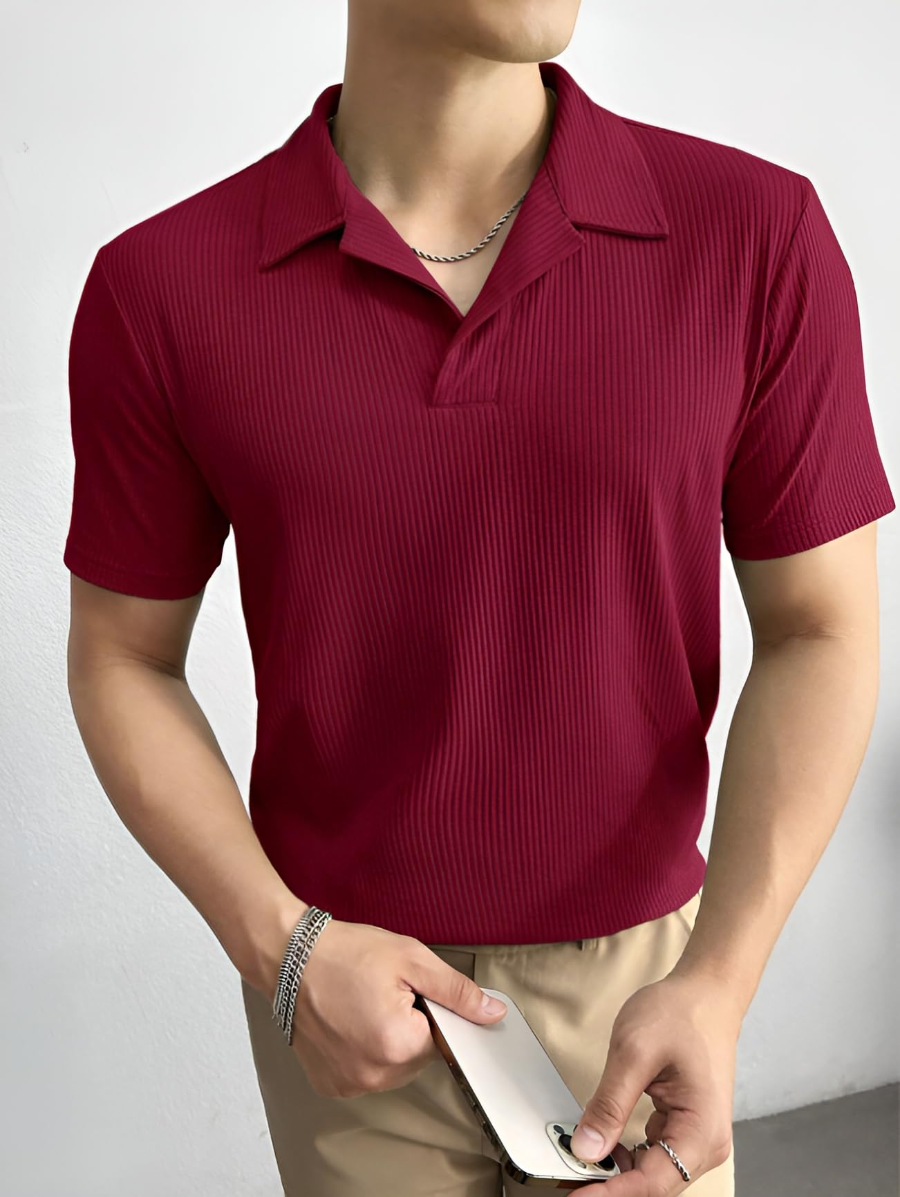 GarbGlide Men Solid Polo Neck T-Shirt - Image 4