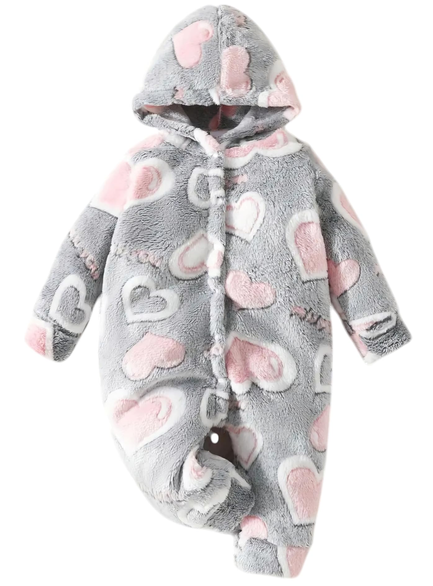 First Kick Baby Cotton Fleece Romper - Heart Prints