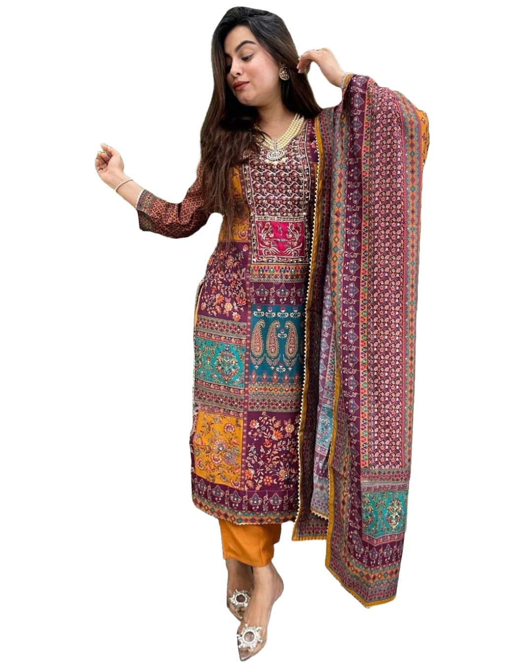 GoSriKi Mustard Rayon Kurta Set for Women