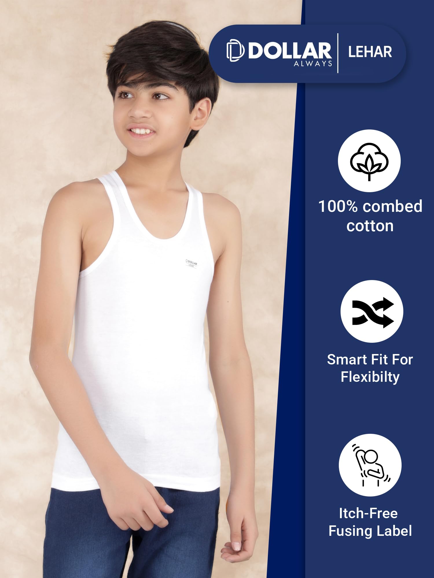 Dollar Lehar Boys White Vest - Image 5
