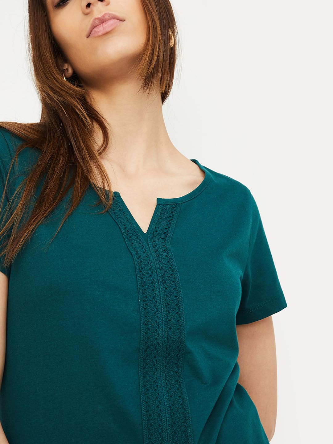 Max Cotton Crochet Panel Top for Women - Green - Image 4