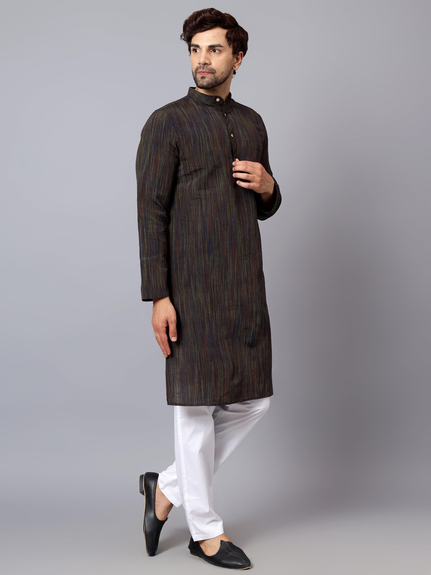 GarbGlide Men Cotton Long Kurta - Black - Image 4
