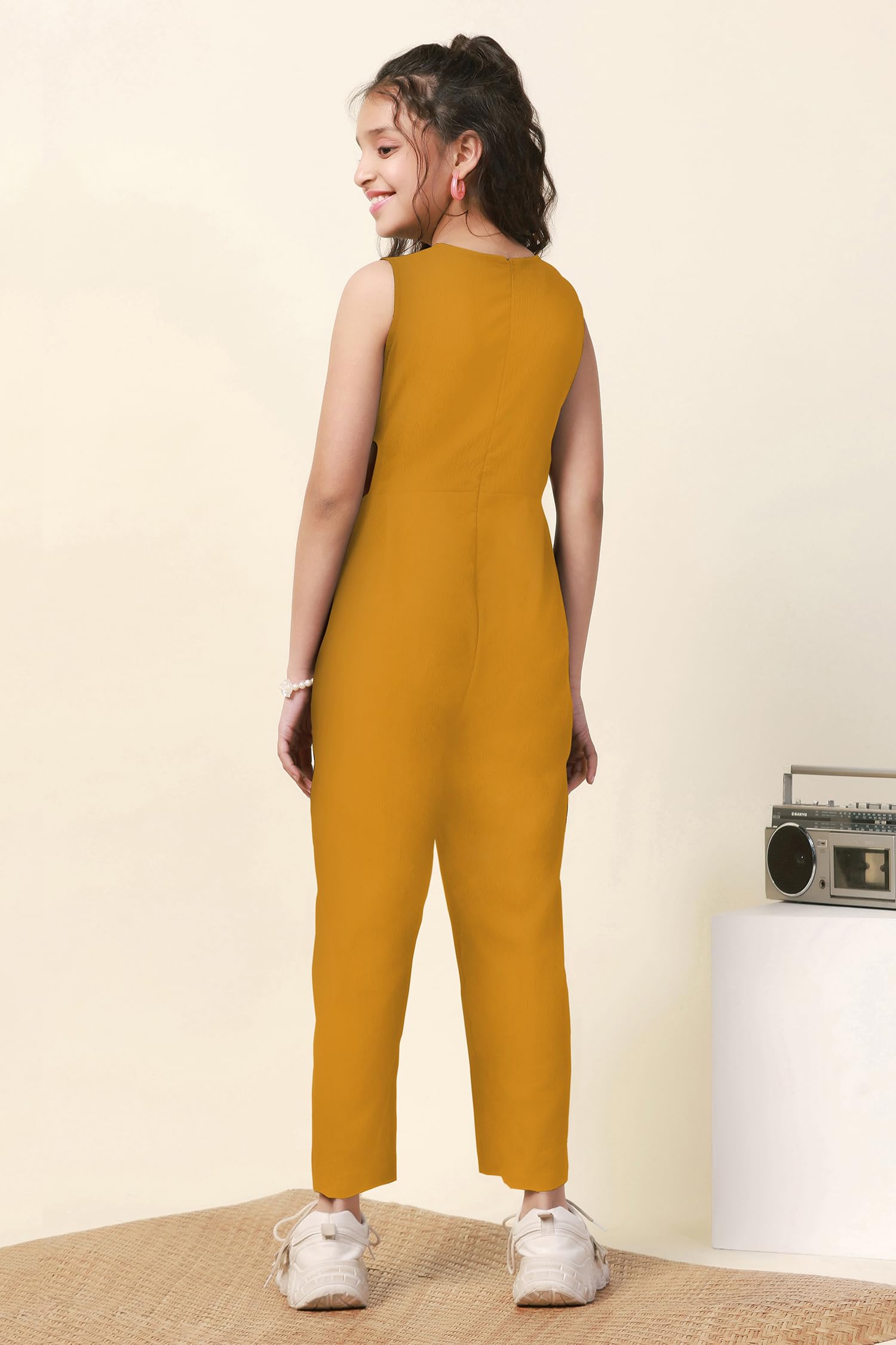 Fashion Dream Girl Solid Jumpsuit - Mustard - Image 2