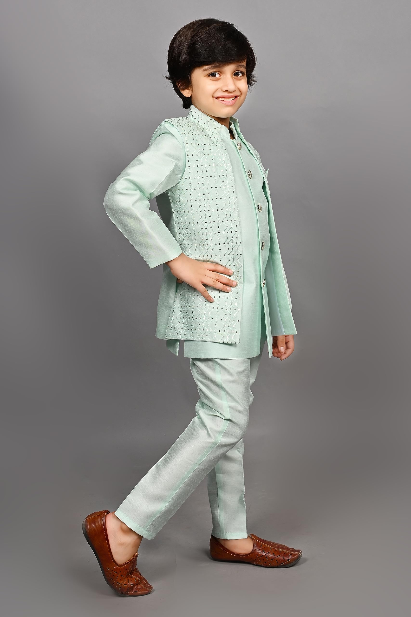 Ahaaaa Kids Ethnic Silk Blend Sherwani Set for Boys - Image 5