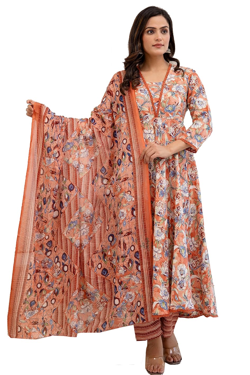 PARTHVI Women's Printed Cotton Anarkali Kurta Set