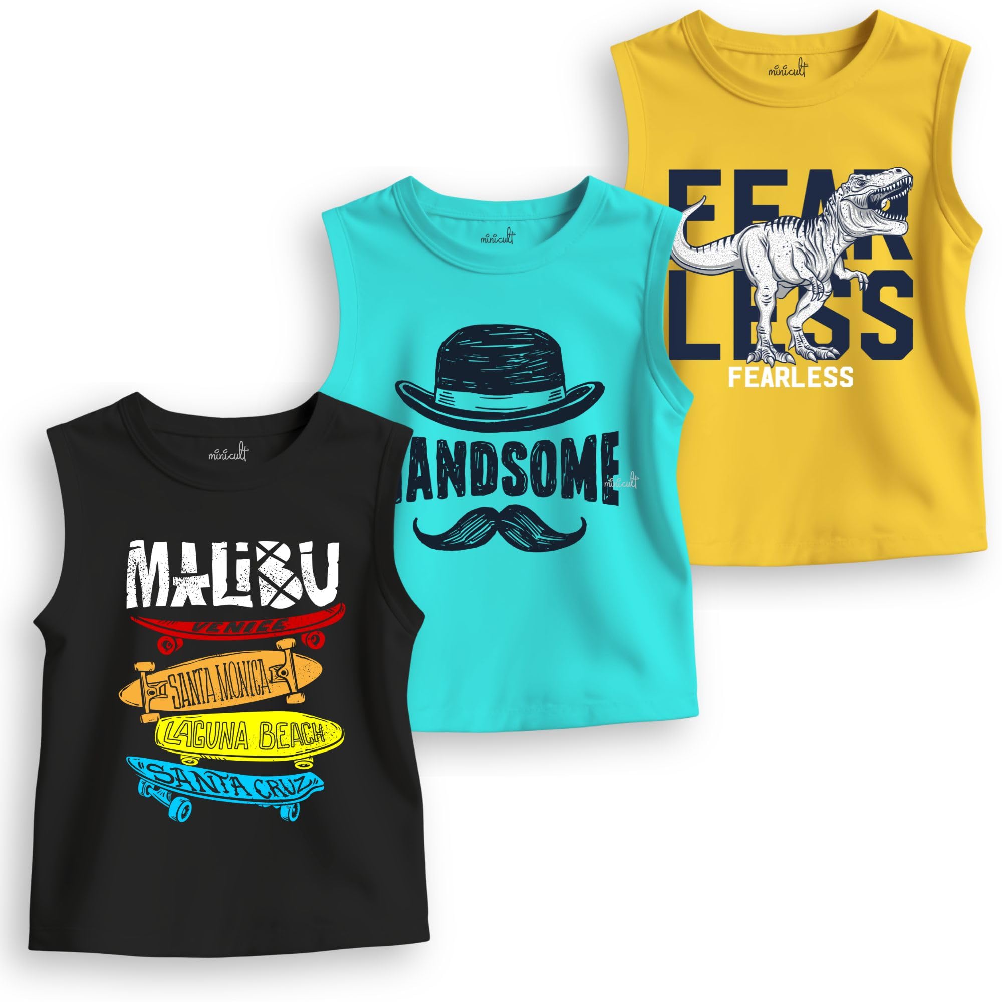 Minicult Printed Cotton Jersey Vest for Boys and Girls - Blue - Image 2