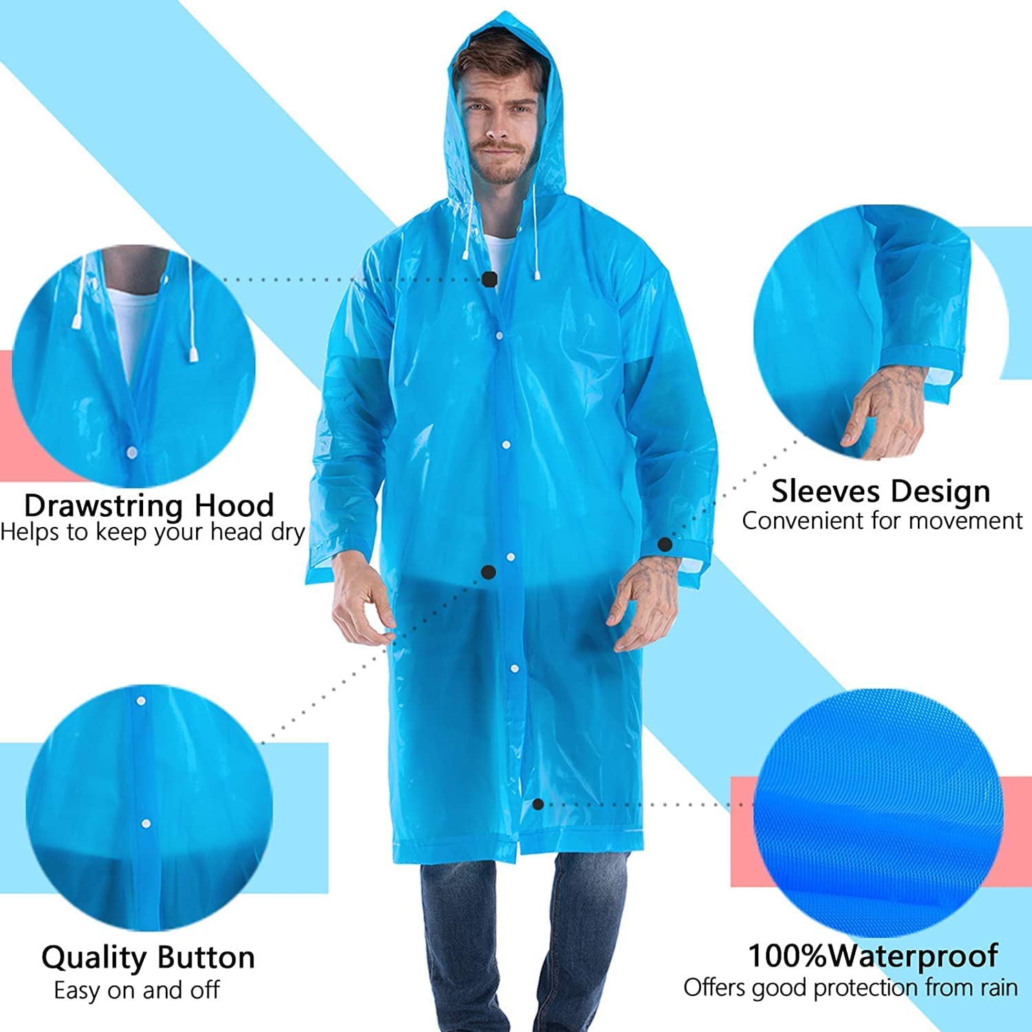 HACER EVA Waterproof Unisex Rain Coat - Sky Blue - Image 3
