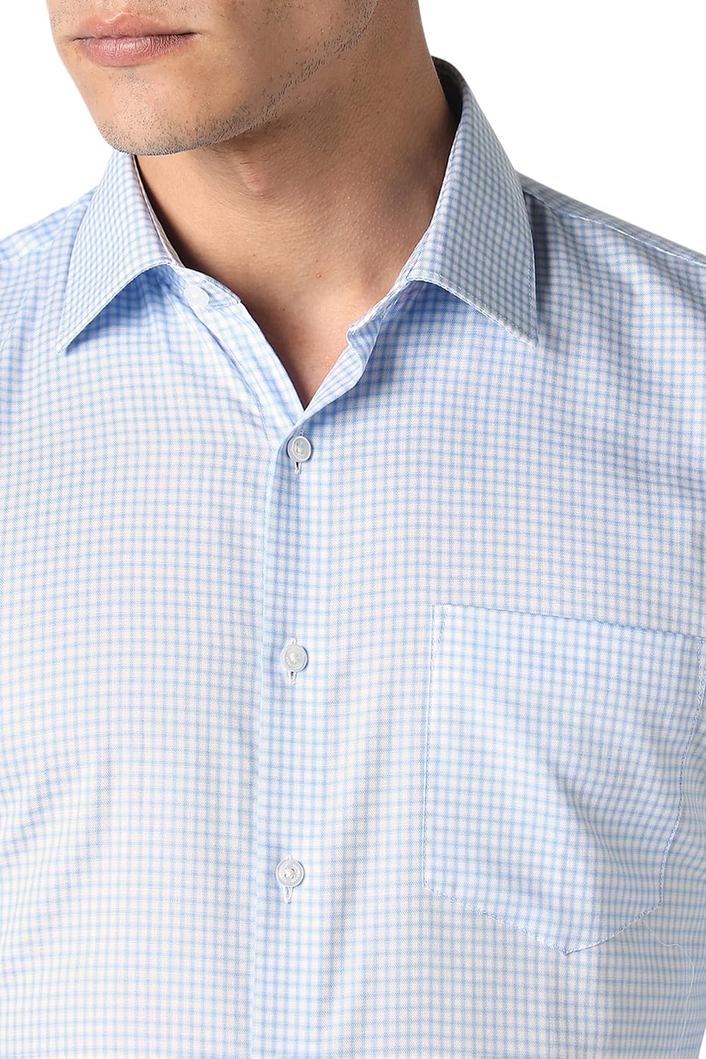 Van Heusen Men's Slim Fit Cotton Check Shirt - Light Blue - Image 5