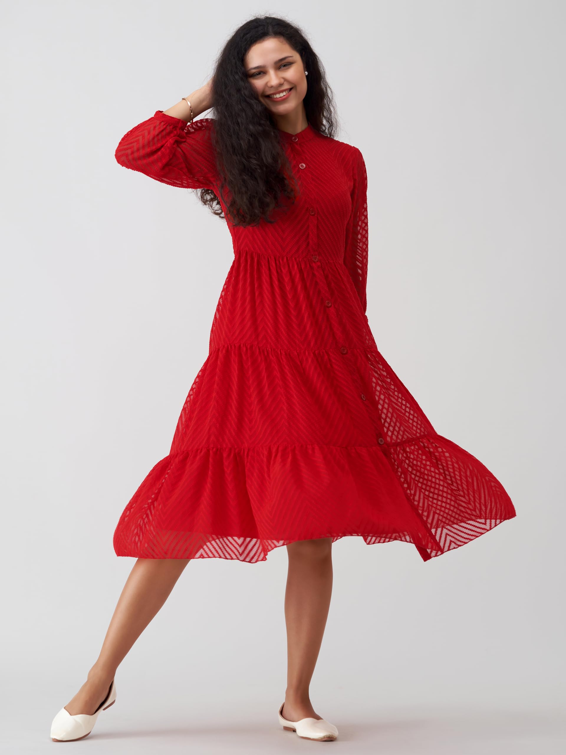 AASK Red Floral Midi Dress for Women - Image 5