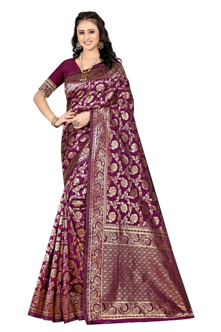 Banarasi Kanjivaram Silk Saree with Blouse Piece - Image 3