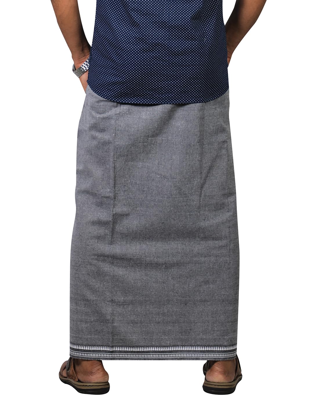 PRAKASAM Mens Cotton Kerala Dhoti - Ash - Image 3