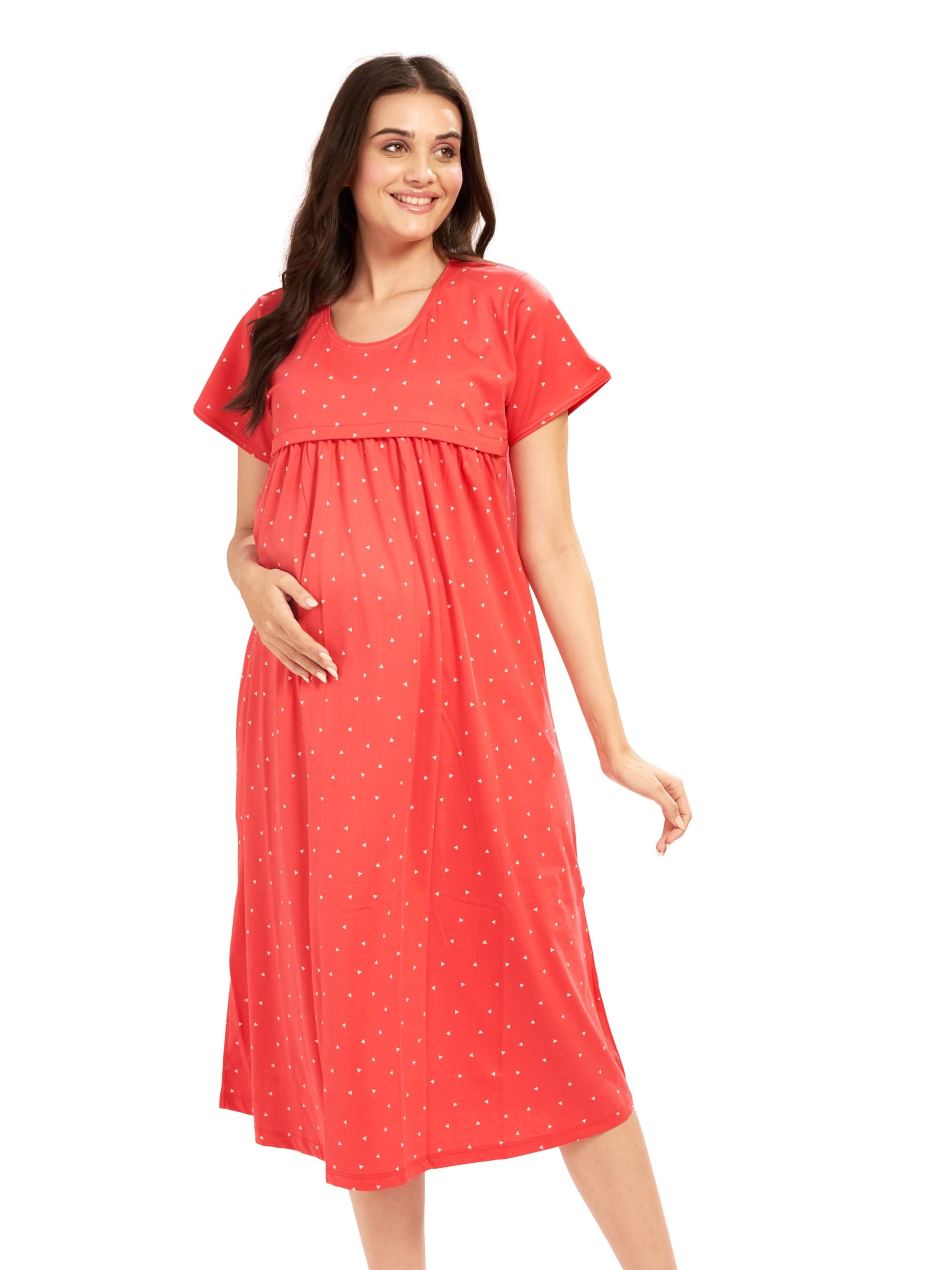 GarbGlide Women Cotton Floral Maternity Nighty - Peach