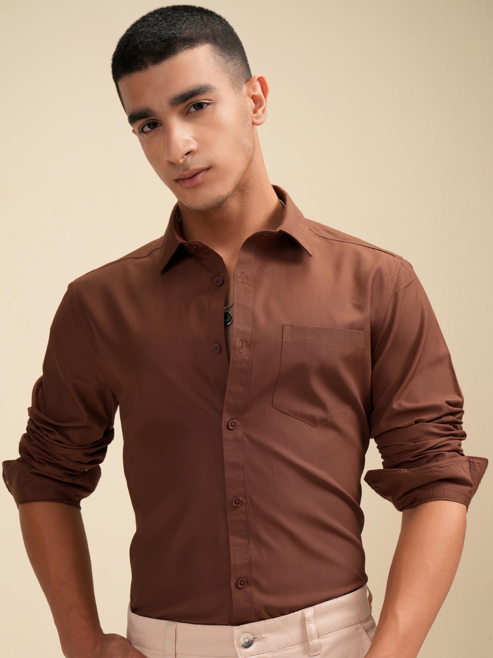 Highlander Men Slim Fit Shirt - Brown - Image 5