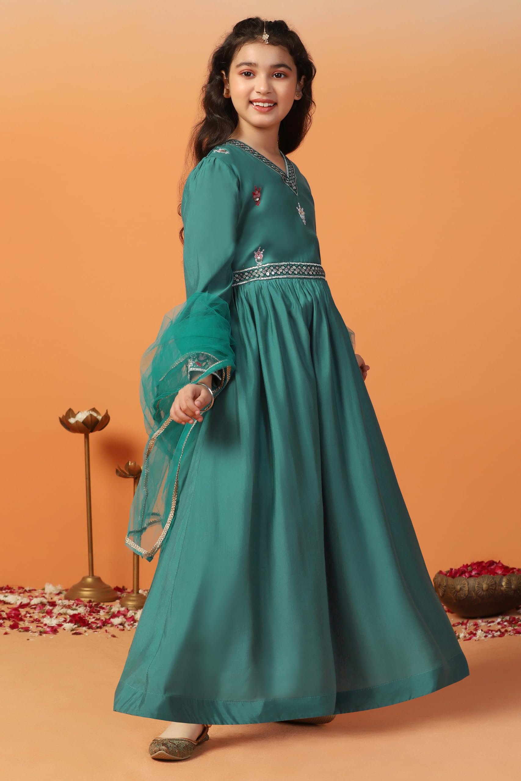 Fashion Dream Girl's Embroidered Maxi Dress - Teal - Image 3