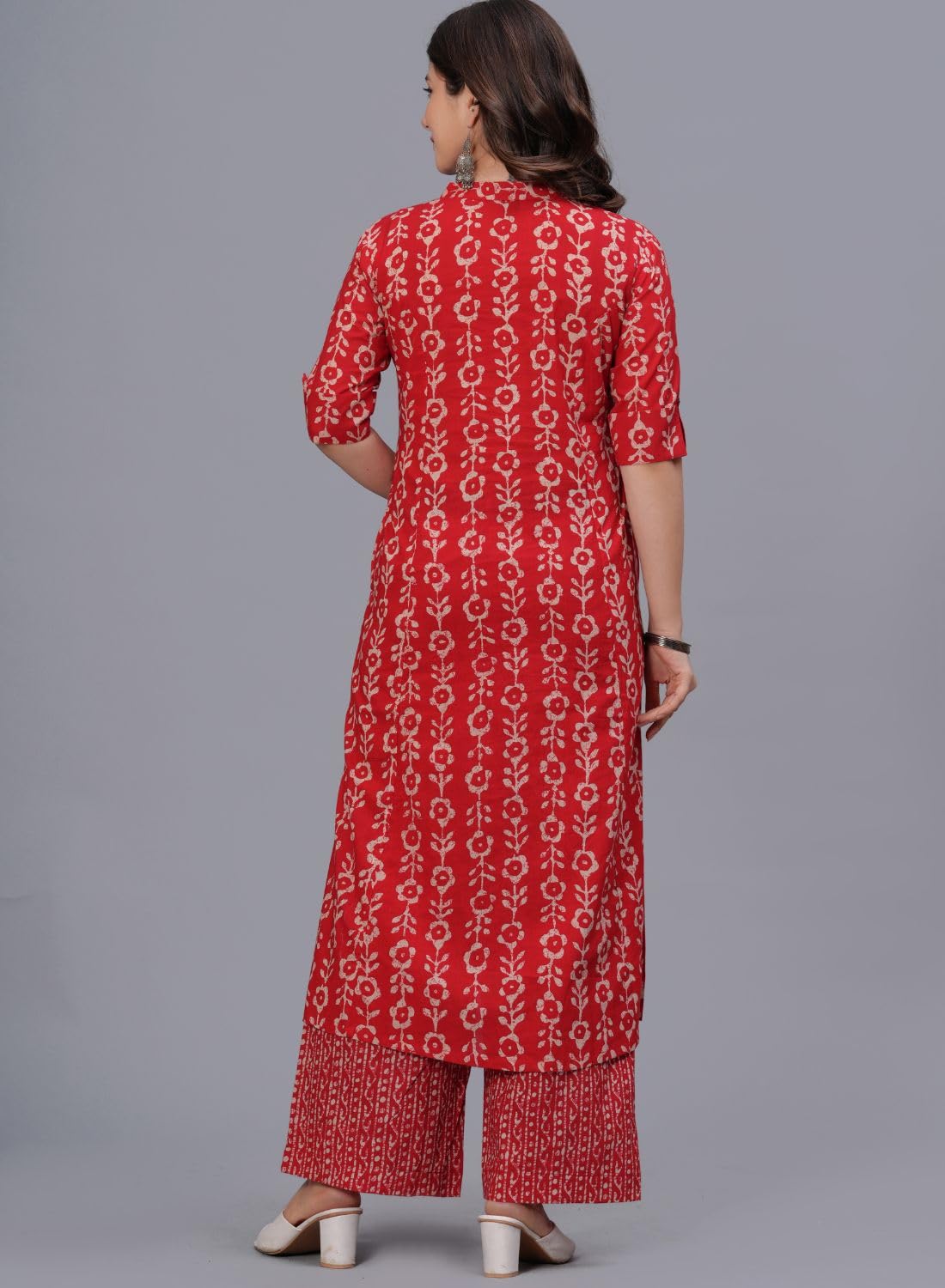 rytras Women's Pure Cotton Printed A-Line Kurta Set - Red - Image 2