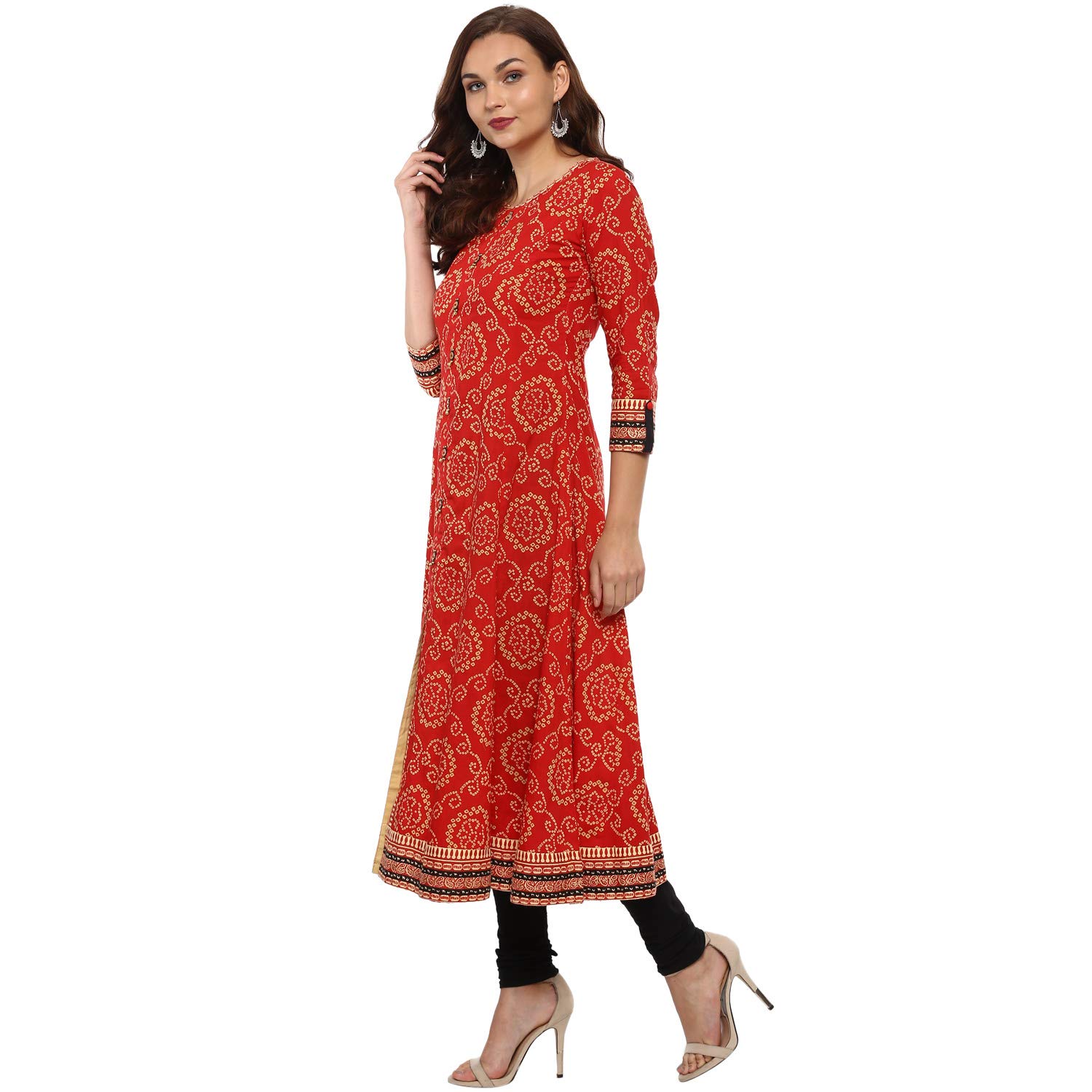 Yash Gallery Red Cotton Bandhej Anarkali Kurta for Women - Image 3