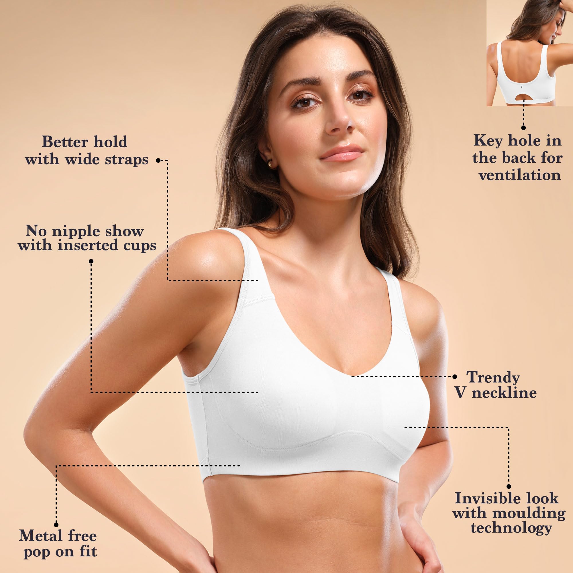 Enamor Women's Cotton Wire Free Bra - White - Image 2