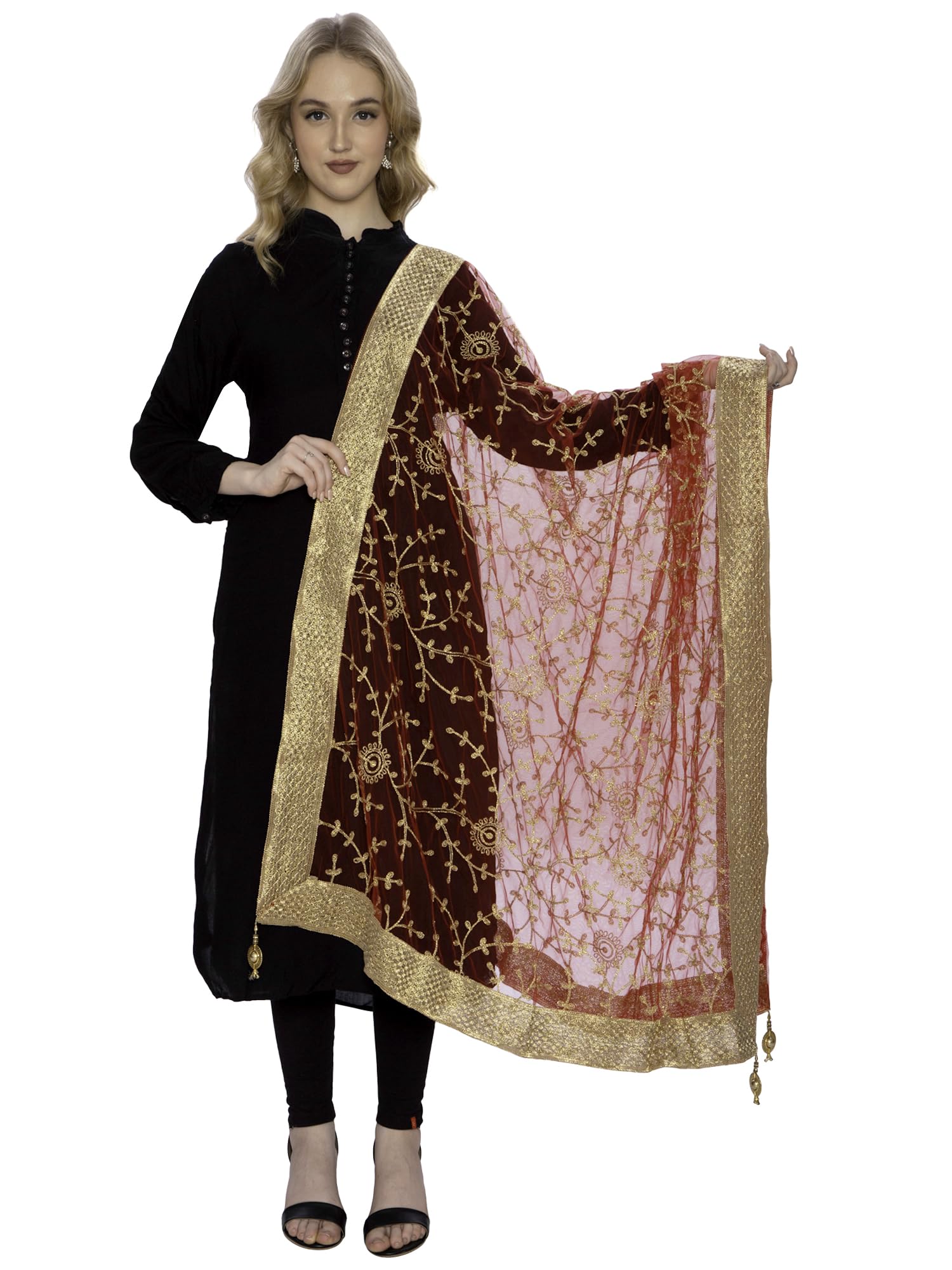 ZEN APPAREL Women's Embroidered Dupatta - Golden Net - Image 2