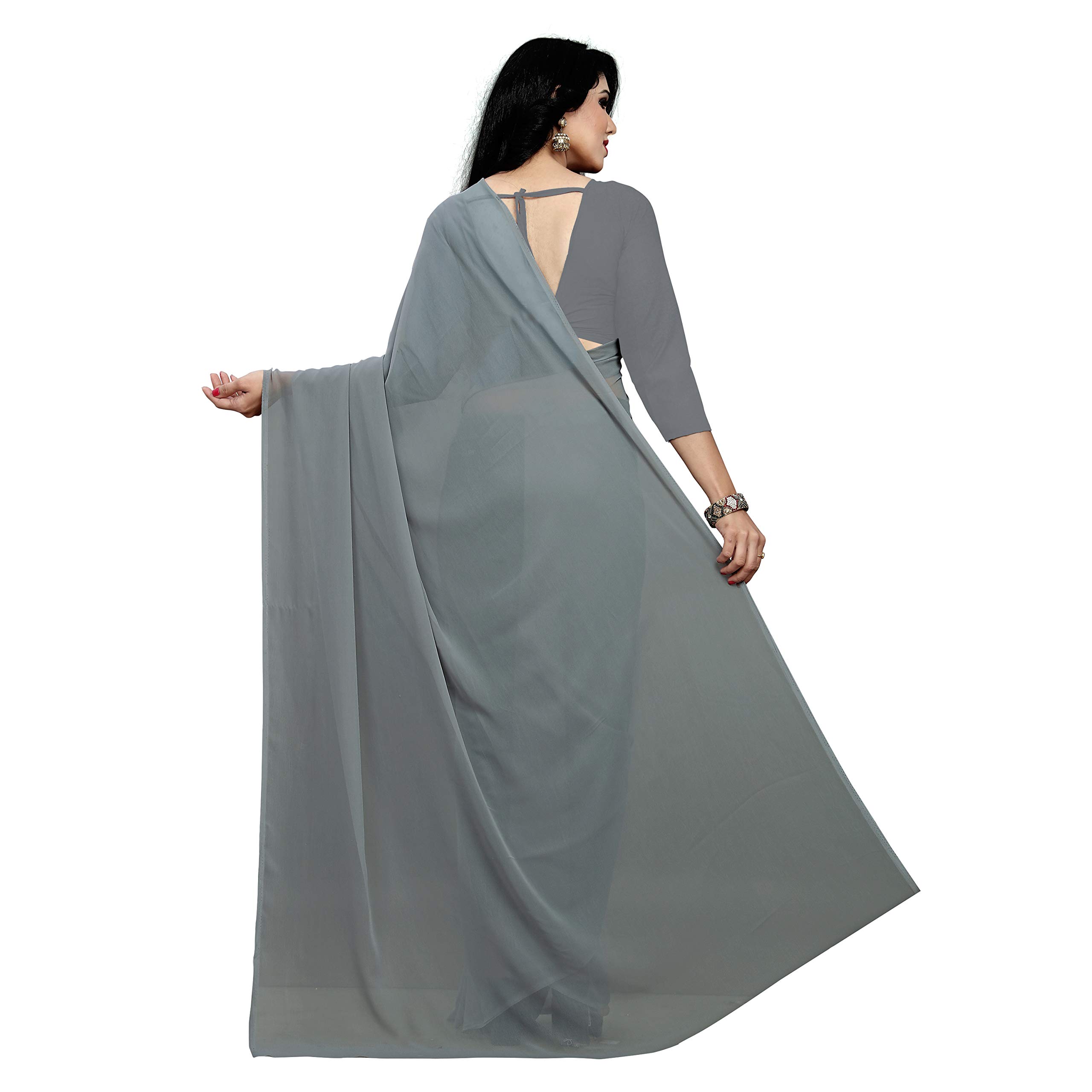 Sidhidata Grey Georgette Saree for Women - Image 3