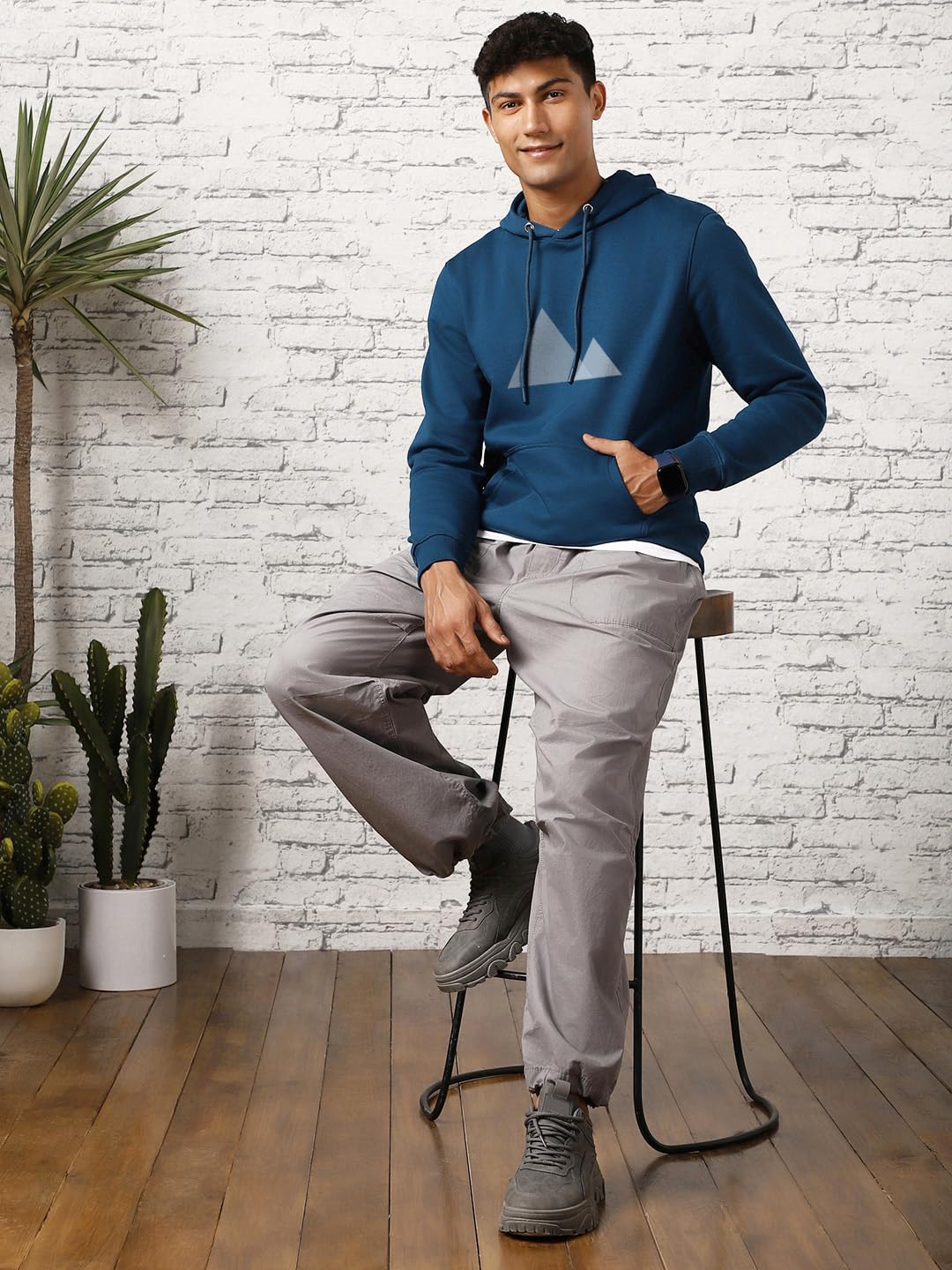 NOBERO Men's Cotton Blend Hooded Sweatshirt - Navy Blue - Image 3