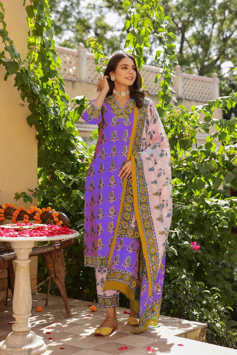 Kurta Set with Pant & Dupatta for Women - Purple - Image 2