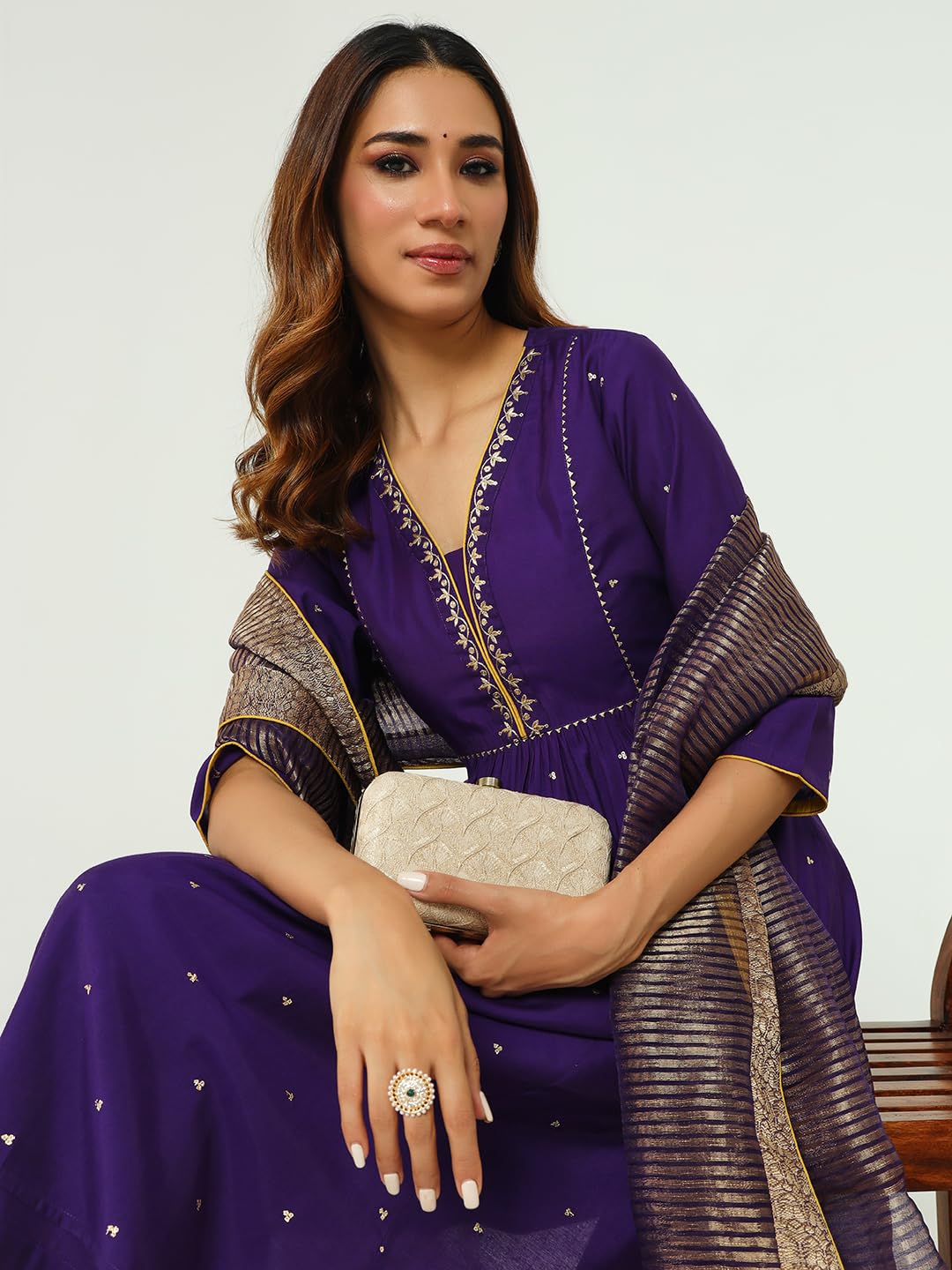 FIORRA Women's Purple Chanderi A-line Kurta - Image 4