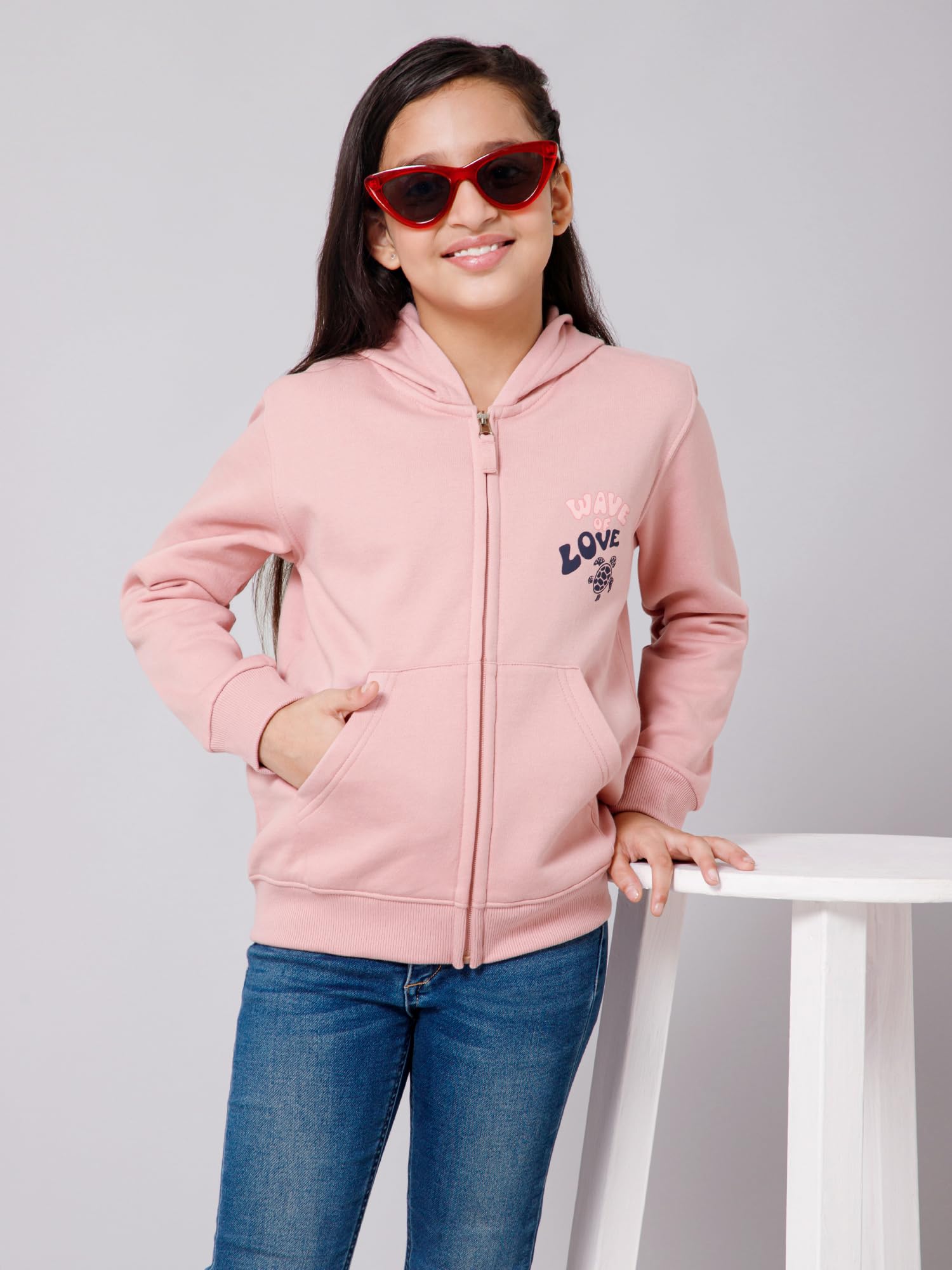 Alan Jones Girls Zipper Hooded Sweatshirt - Dusty Pink - Image 5