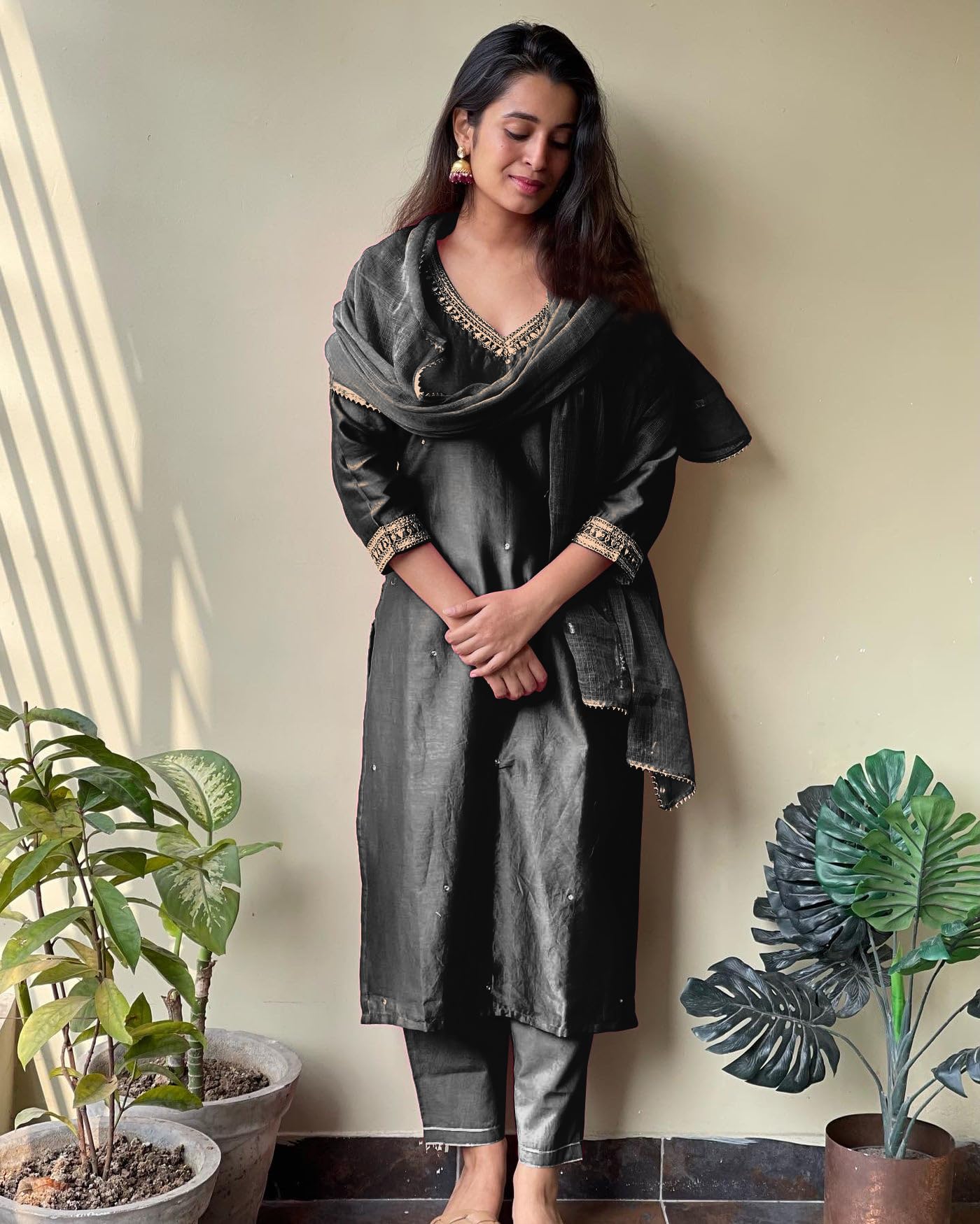 ANNI Women Rayon Blend Kurta with Pant & Dupatta - Black - Image 2