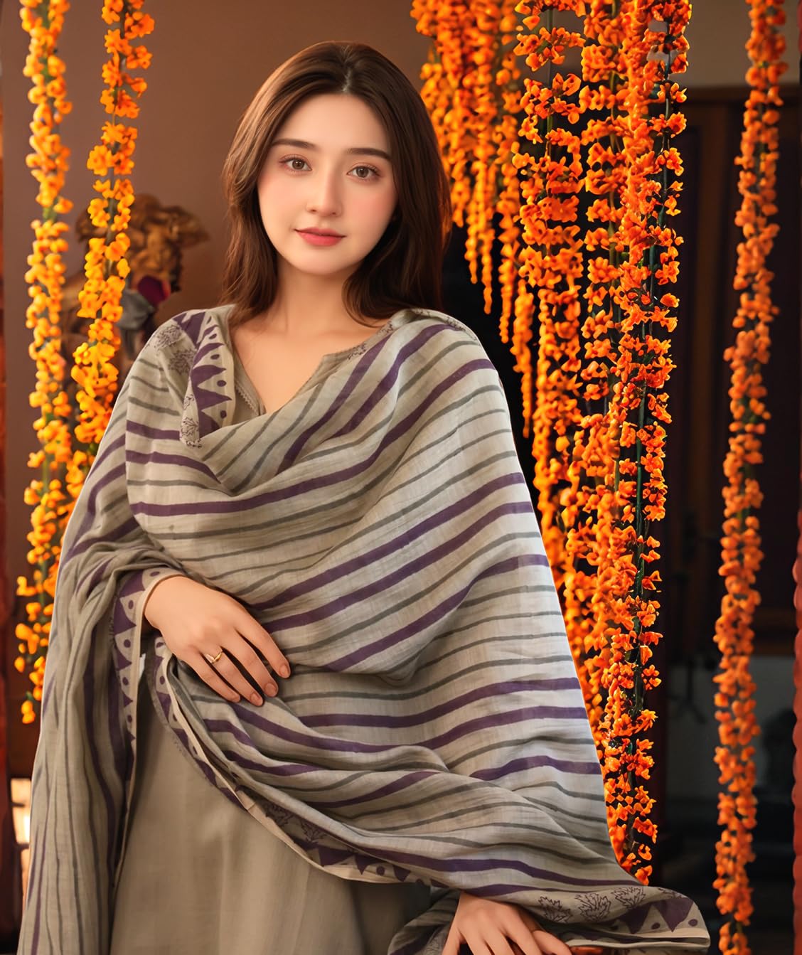 ANNI Women's Rayon Kurta with Pant & Dupatta - Beige - Image 4