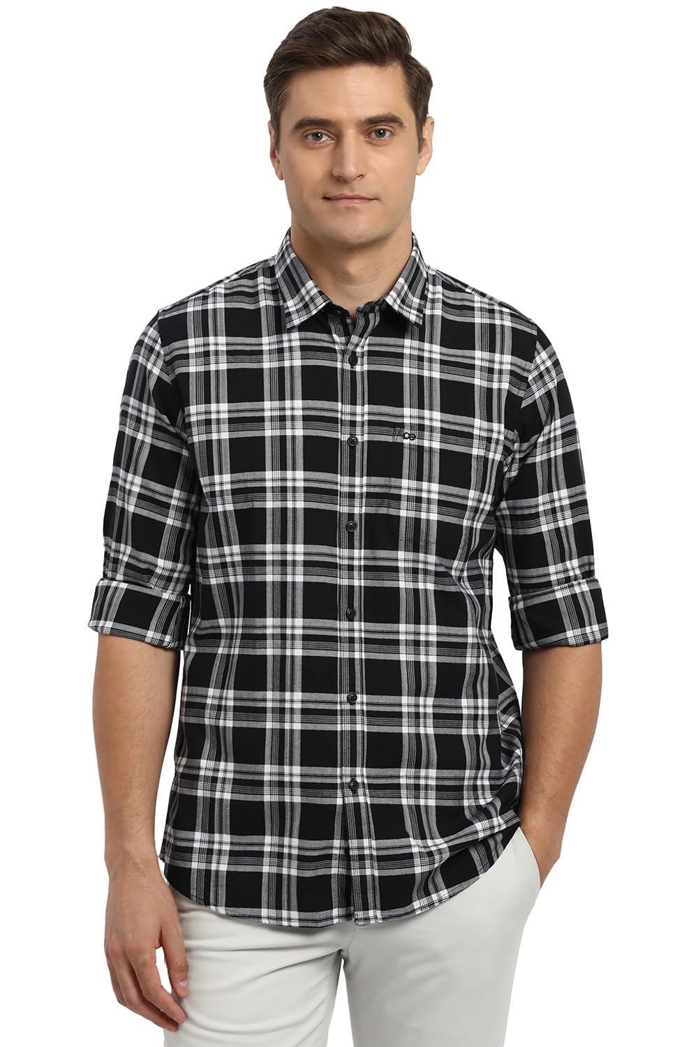 Peter England Men's Black Checkered Shirt
