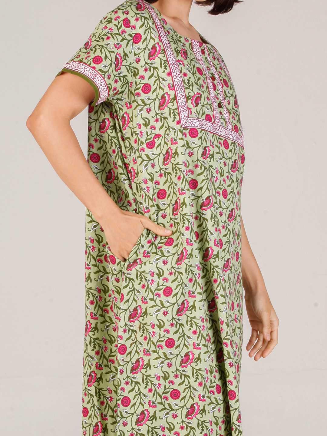 Evolove Forest Green Cotton Maxi Nighty for Women - Image 2