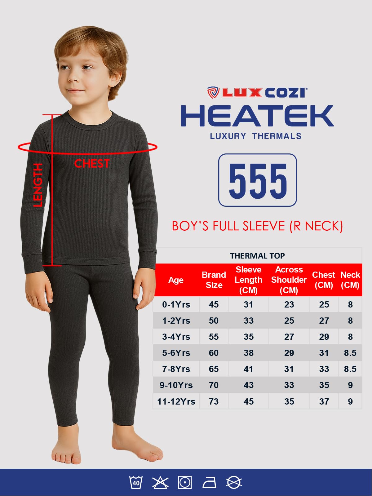 Lux Cozi Boys Thermal Top - Black - Image 2