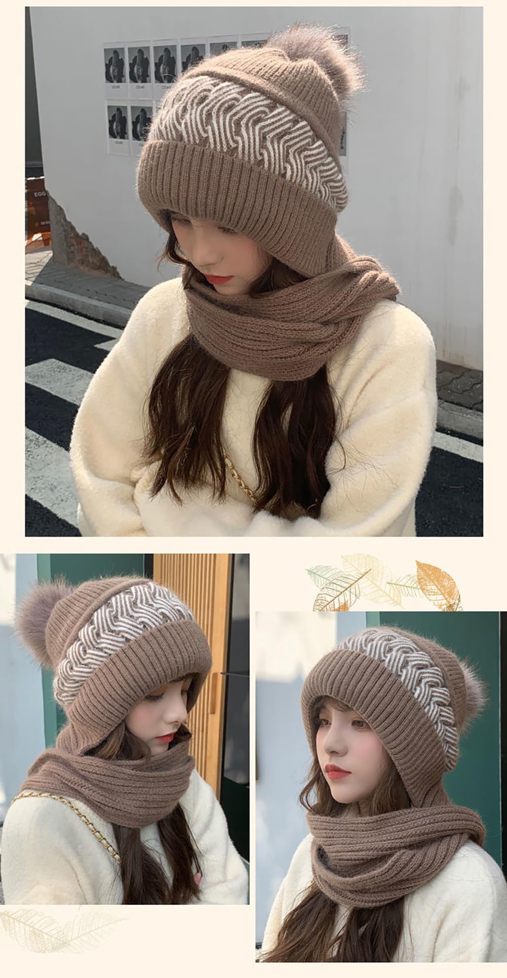 SYGA Women's Winter Knit Hat & Scarf Set - Khaki - Image 3