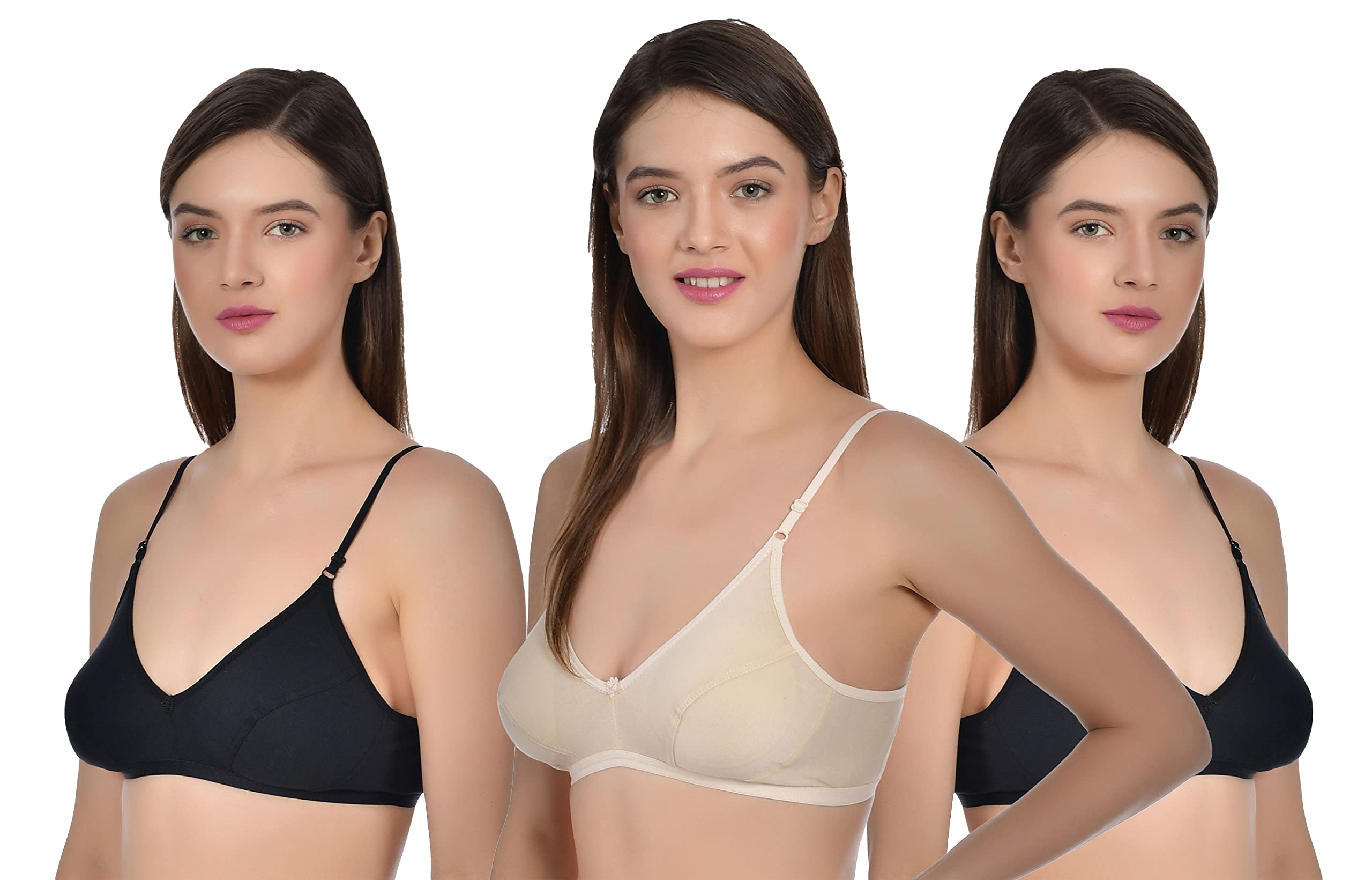 Aimly Women's Cotton Non-Padded Bra - Black Beige
