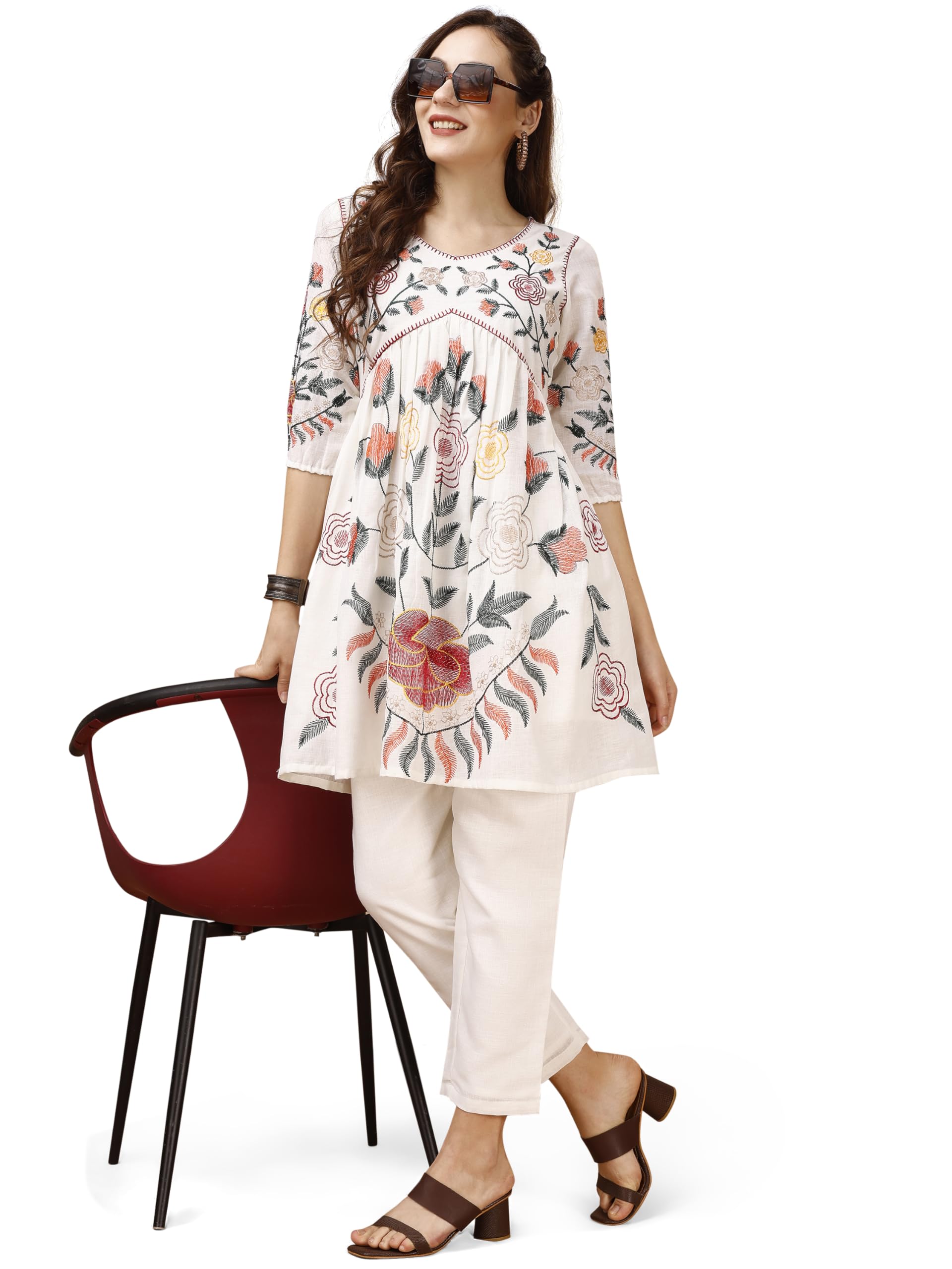 Womanista Rayon Embroidered Coord Set for Women - Off White