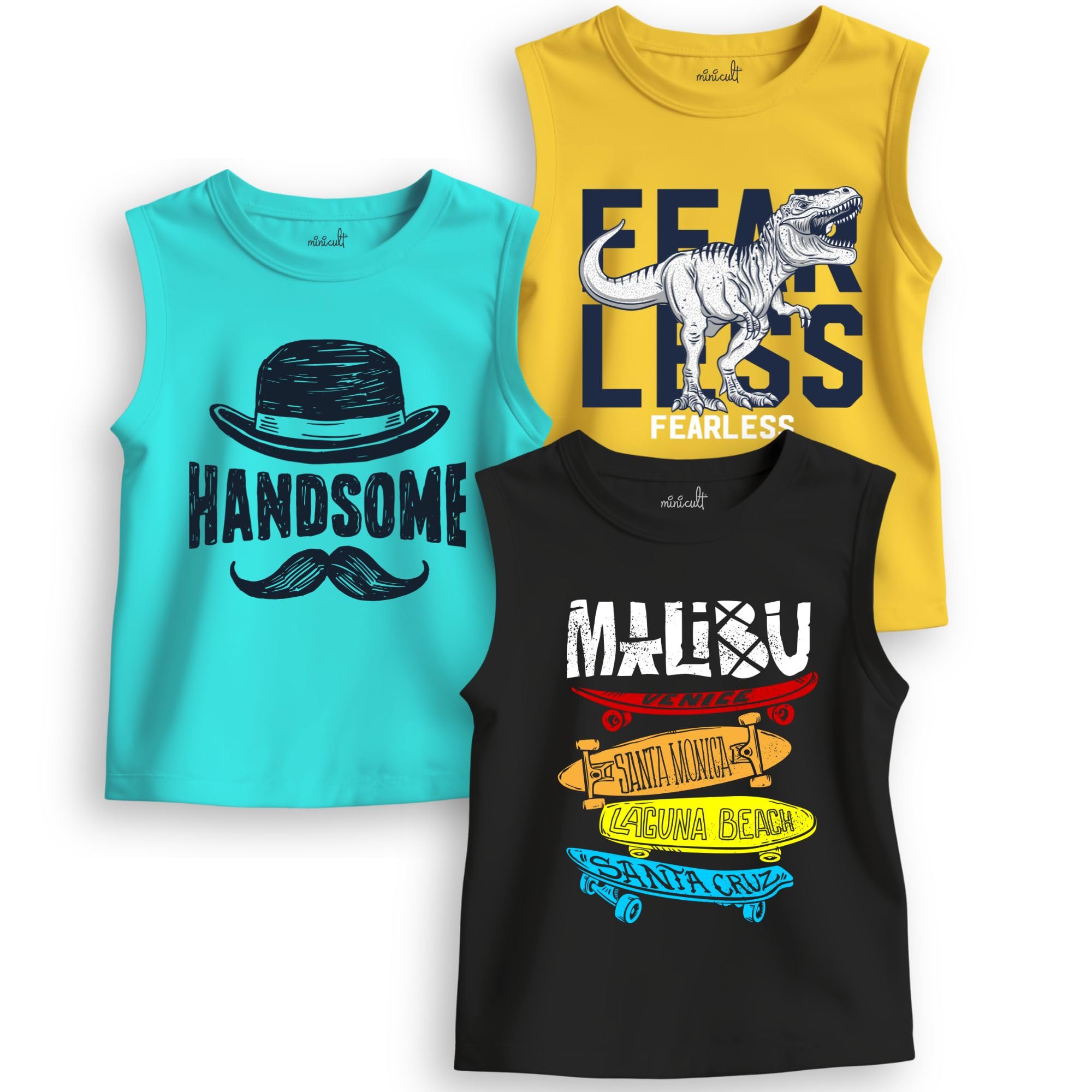 Minicult Printed Cotton Jersey Vest for Boys and Girls - Blue