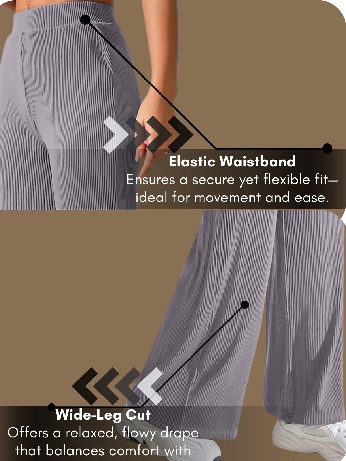 GRECIILOOKS Grey High Waist Baggy Trousers for Women - Image 5