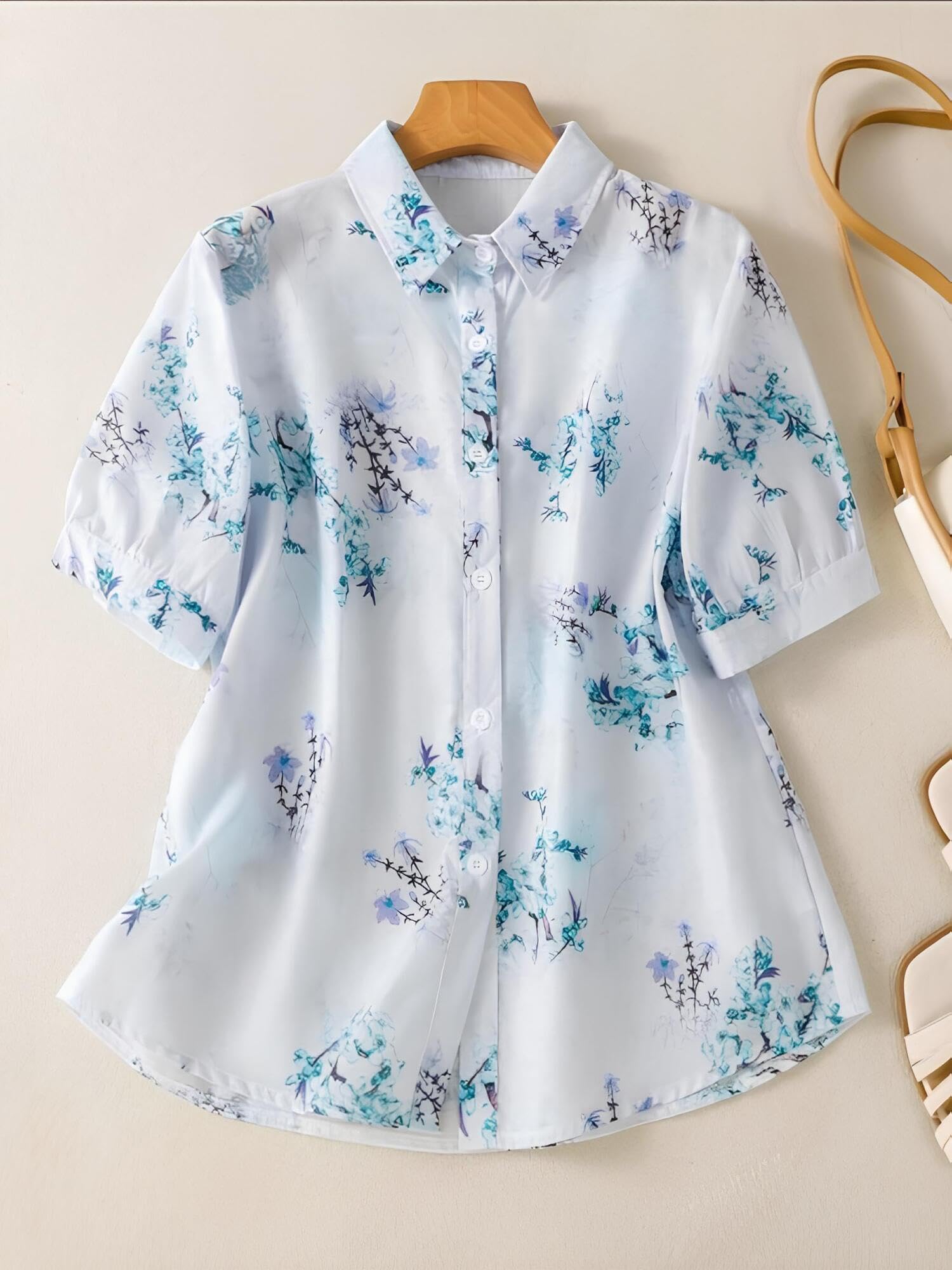 Gufrina Floral Western Shirt for Women - Sky Blue - Image 2