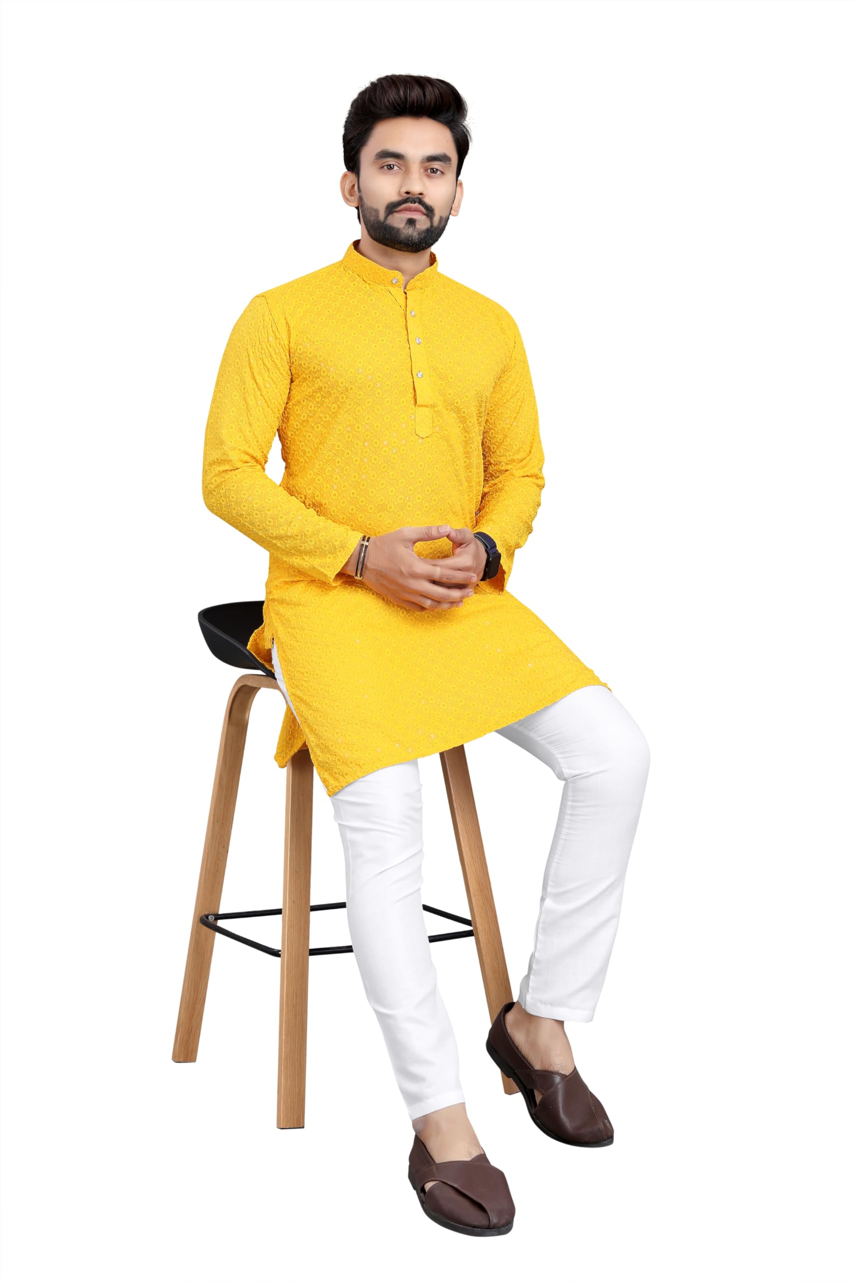 Trustous Men Kurta Pajama Set - Yellow - Image 4