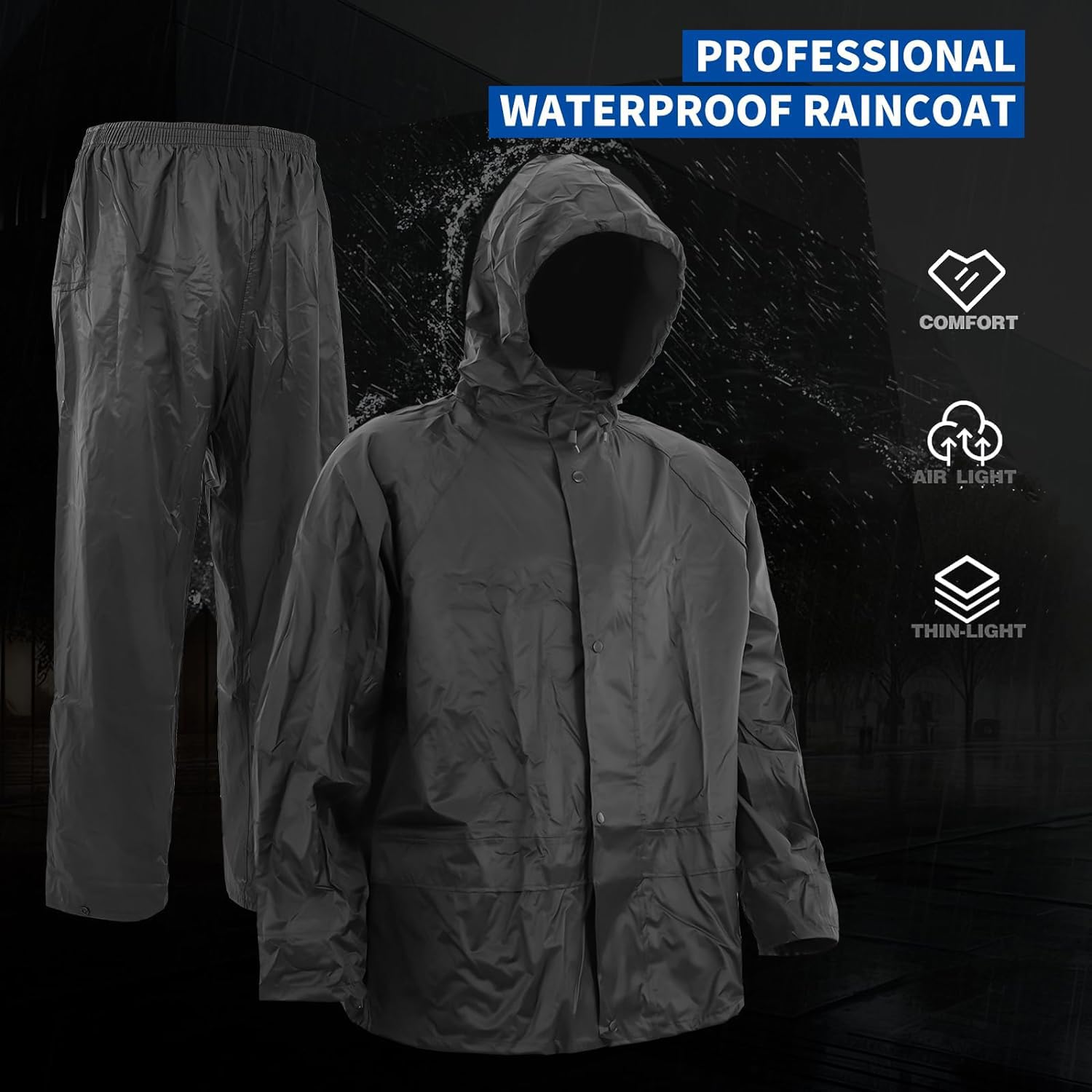 HSR Men's Waterproof Raincoat - Black - Image 2
