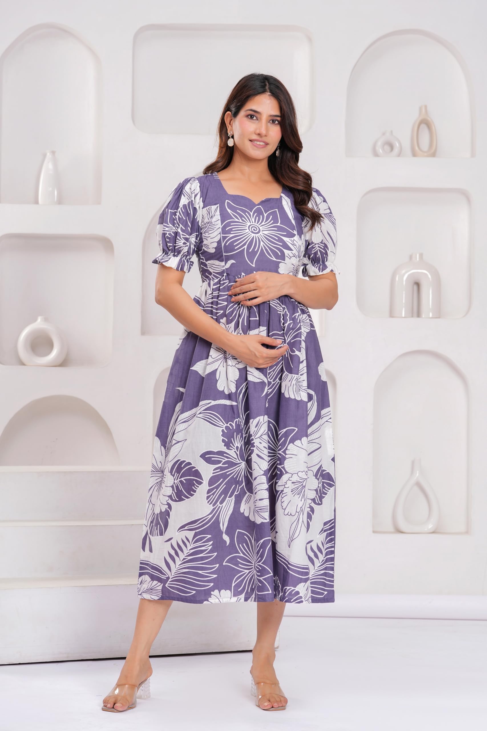 Purple Anarkali Maternity Nursing Dress - Image 3