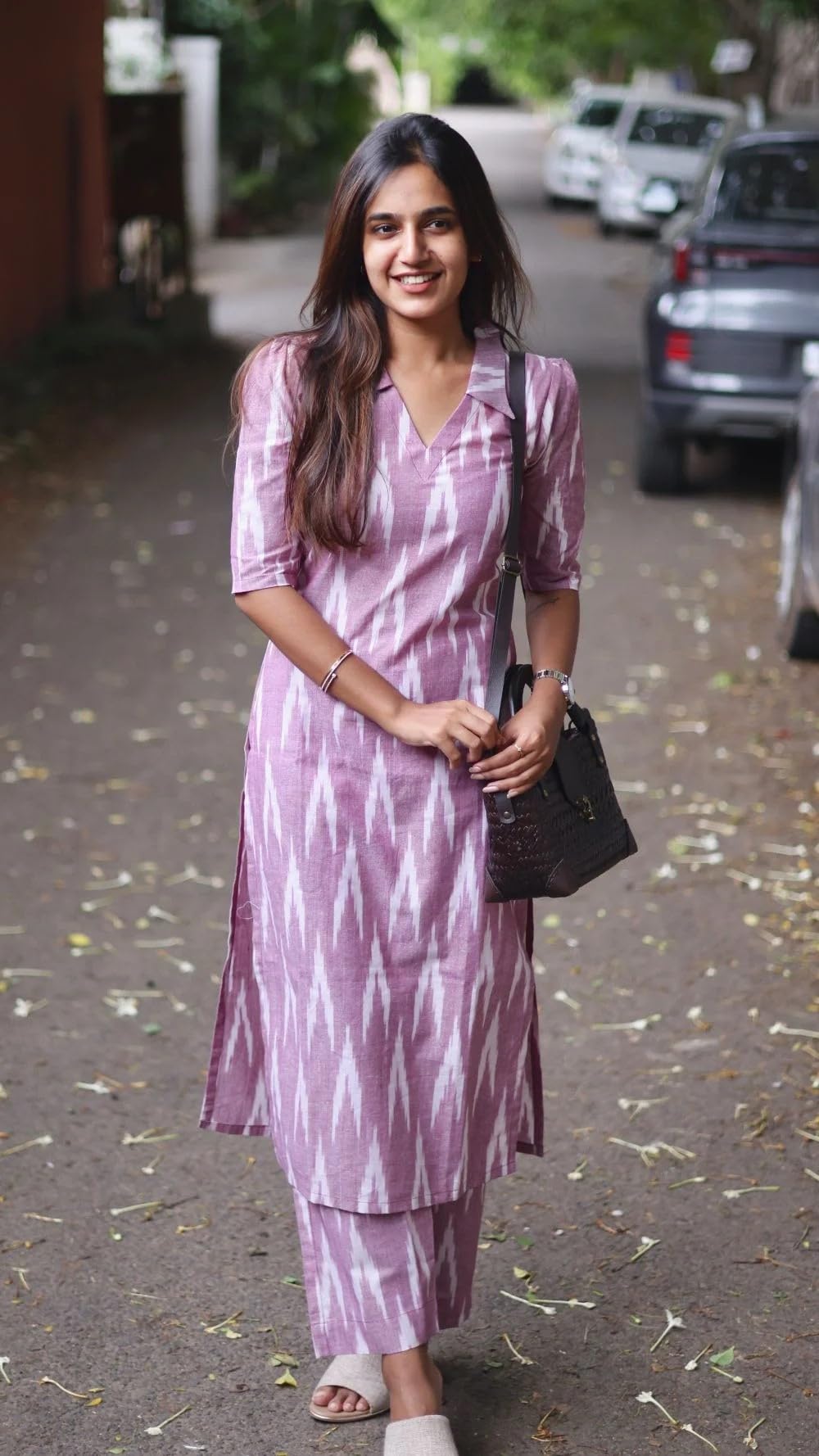 GoSriKi Lavender Ikkat Kurta Set for Women - Image 3