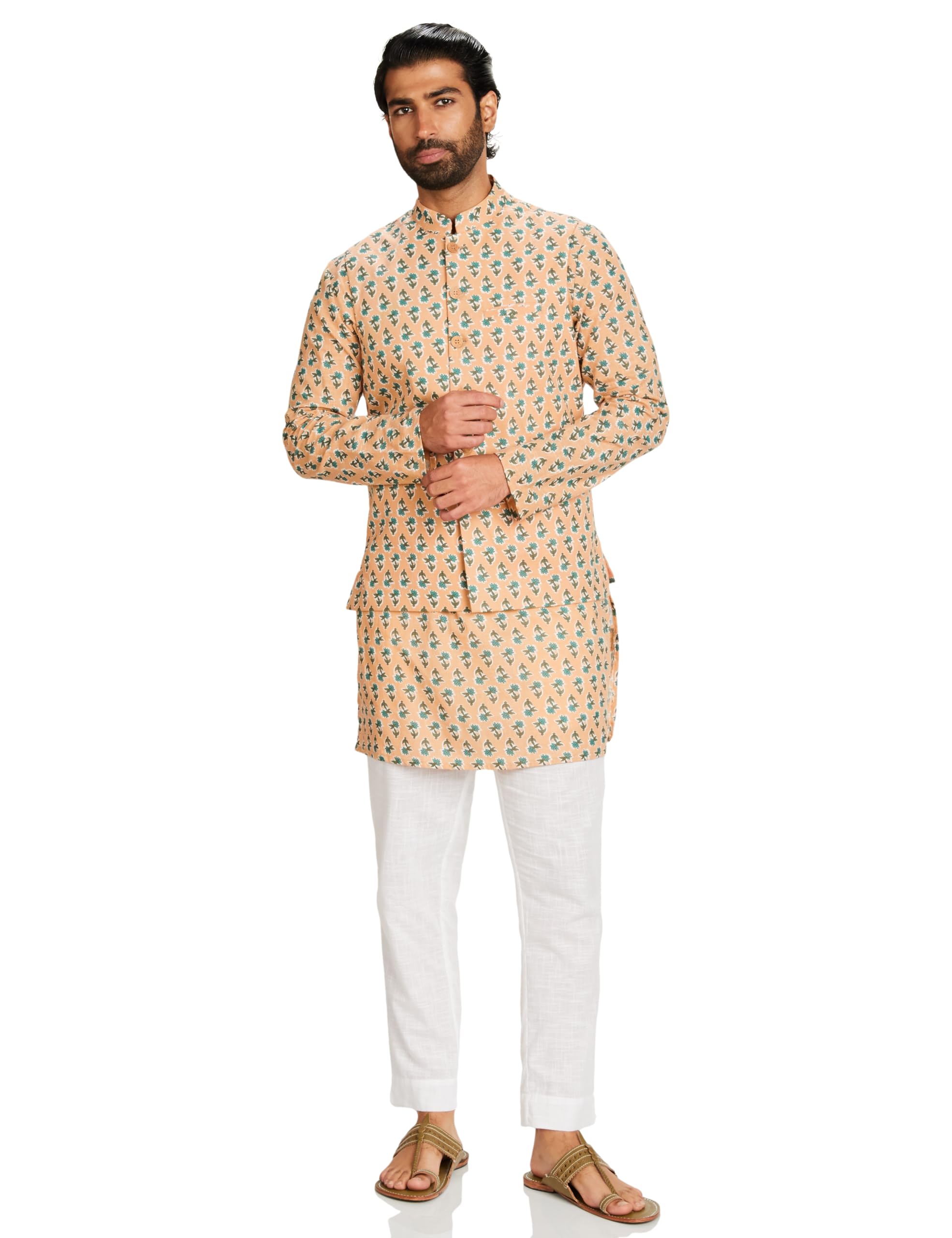 Amazon Men Kurta Bundi Pant Set Beige