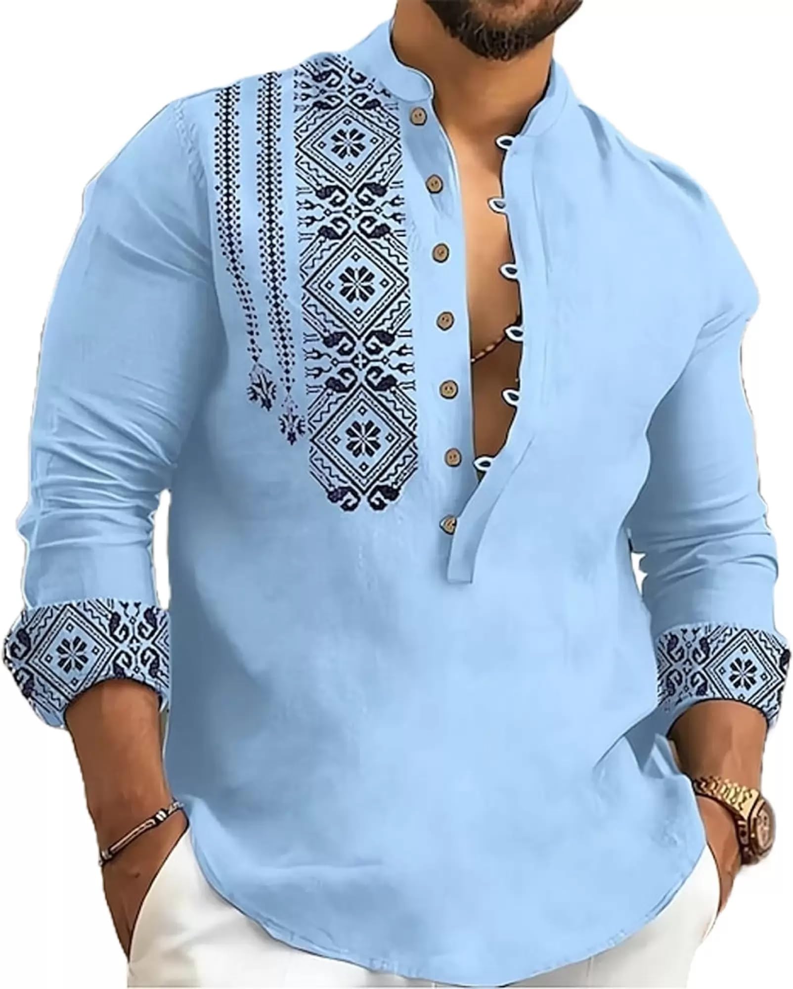 DEELMO Men's Kurta - Light Blue - Image 5
