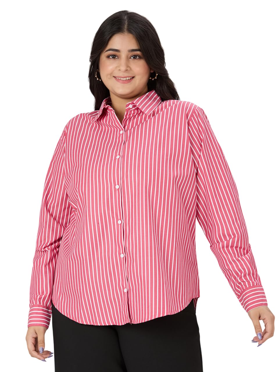 Style Quotient Women Red White Stripe Formal Shirt