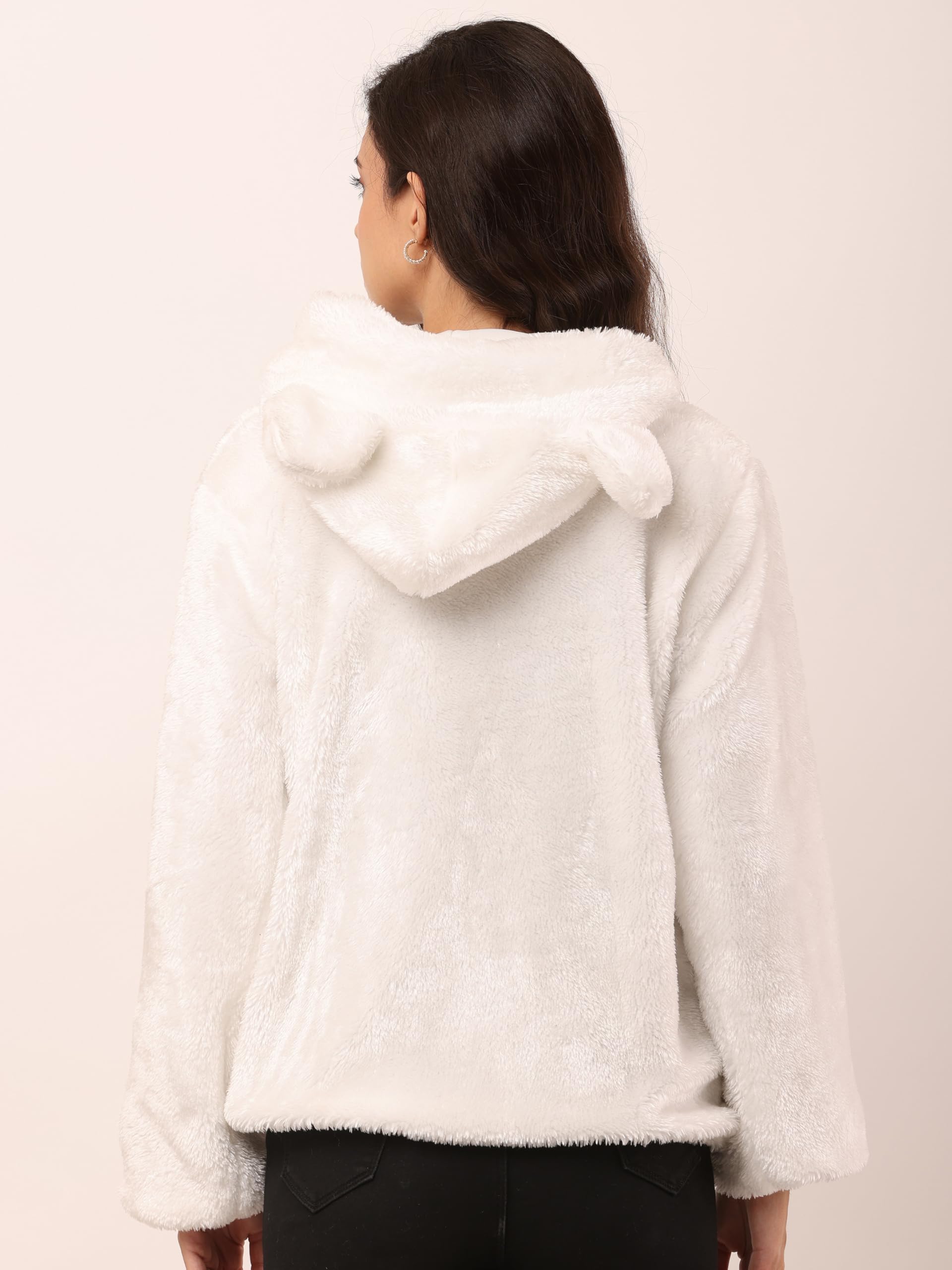 THE KOSH Women's Fluffy Bear Hooded Coat - White - Image 2